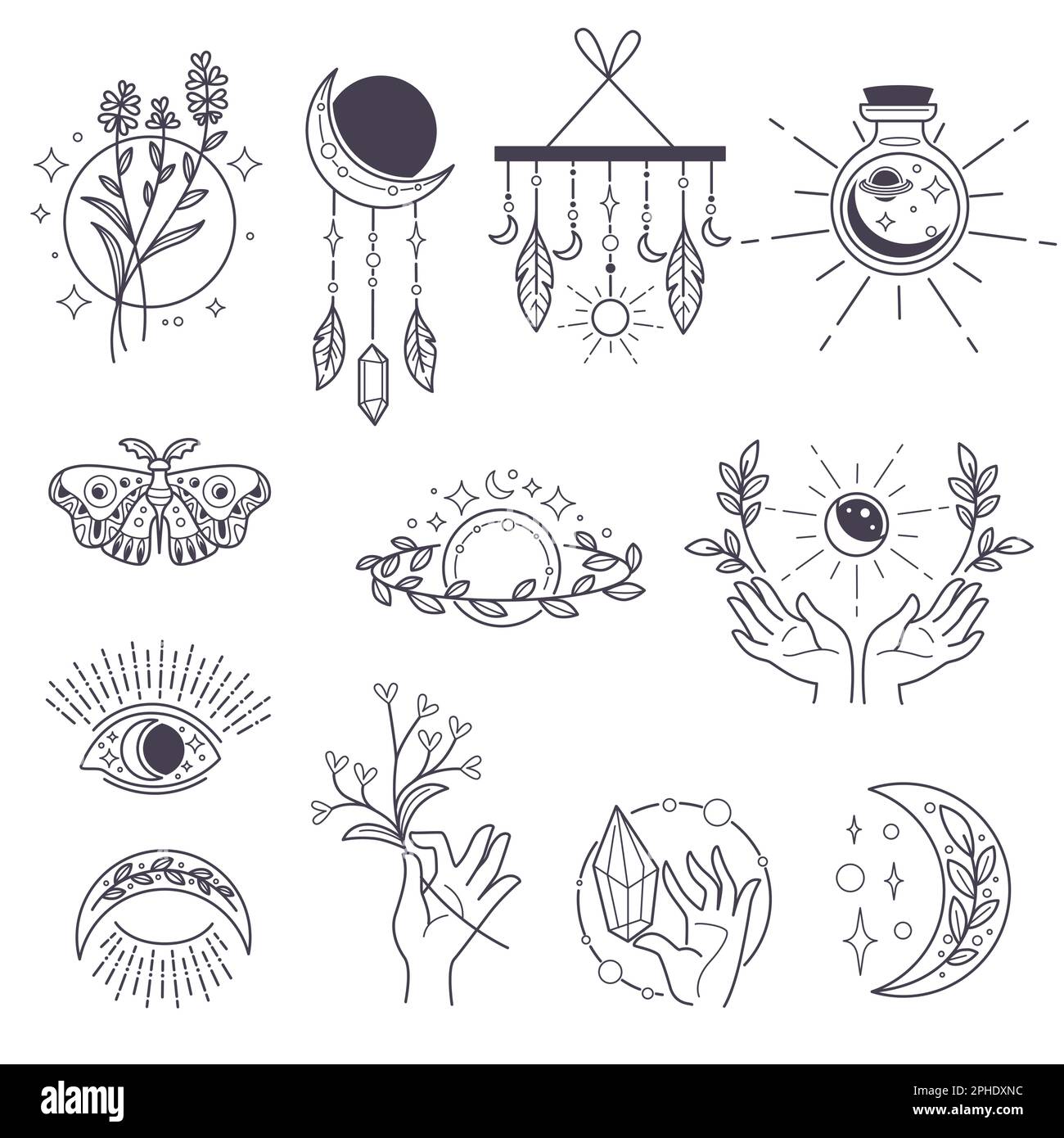 Magic and occult signs, potions and moon symbols Stock Vector Image ...