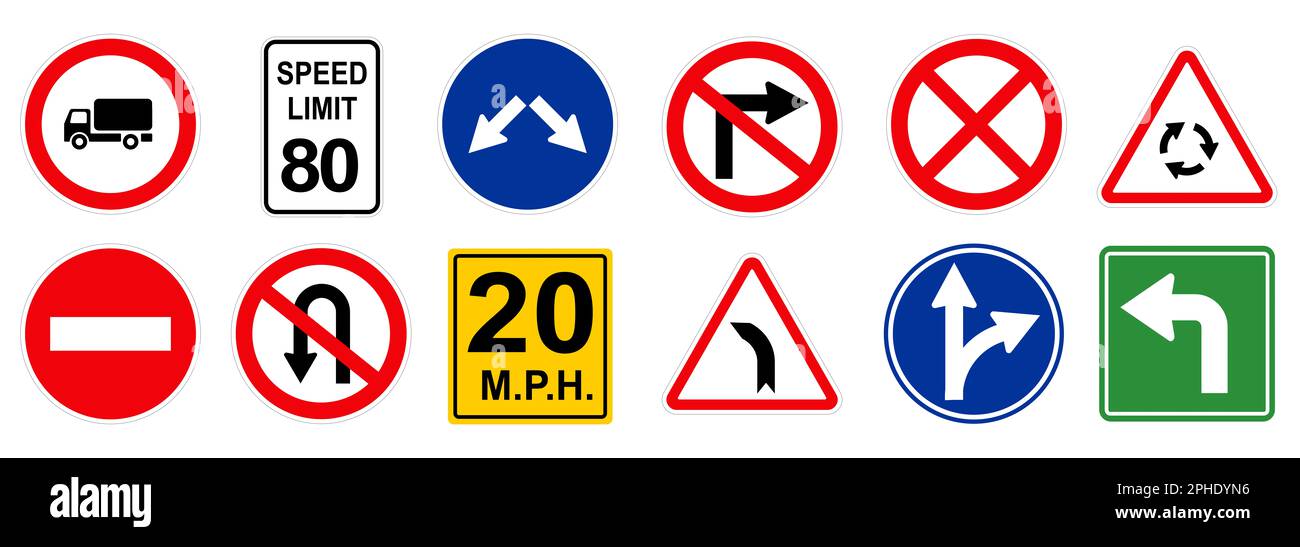 Set with different traffic signs on white background, banner design. Illustration Stock Photo