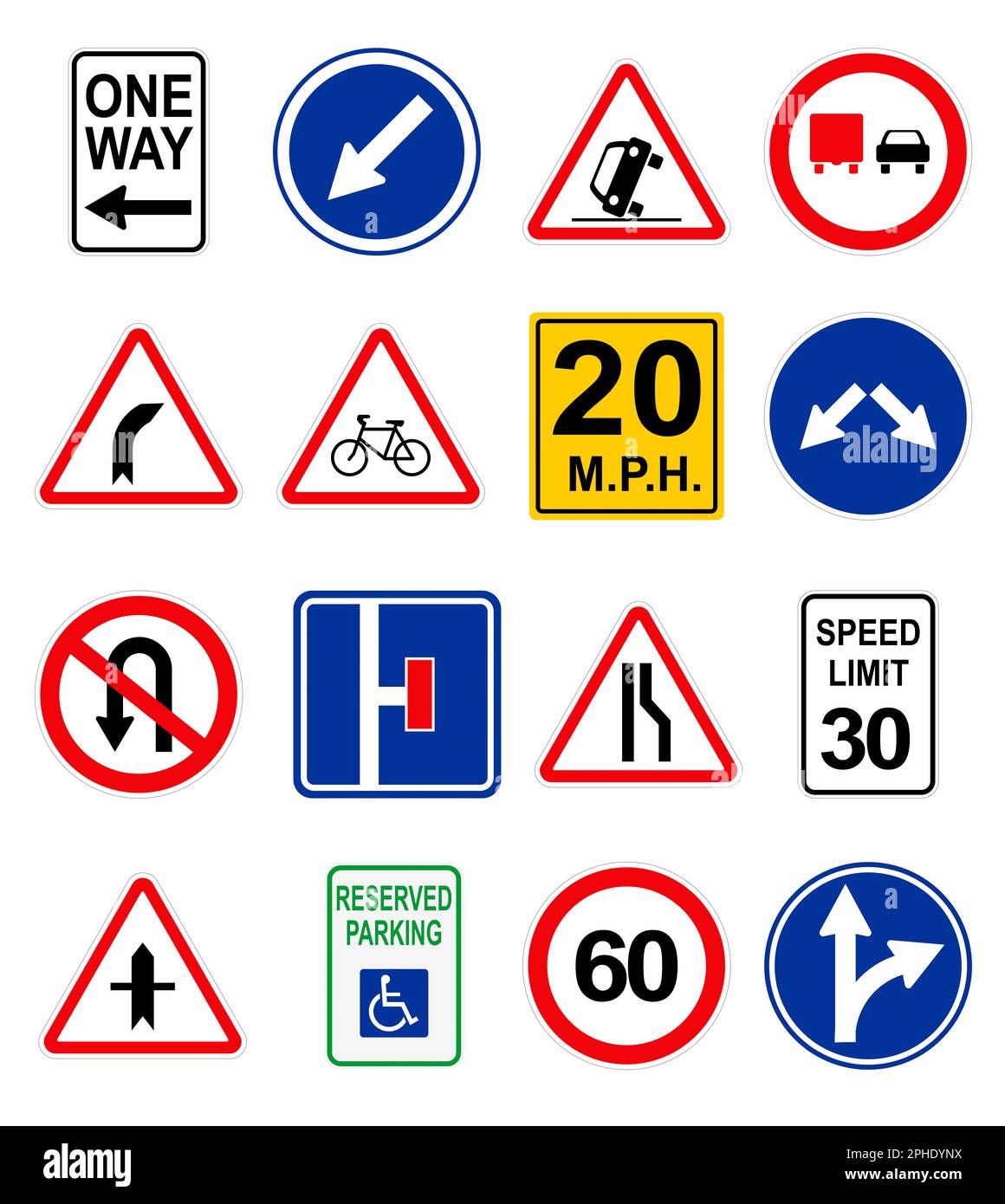 Set with different traffic signs on white background. Illustration Stock Photo