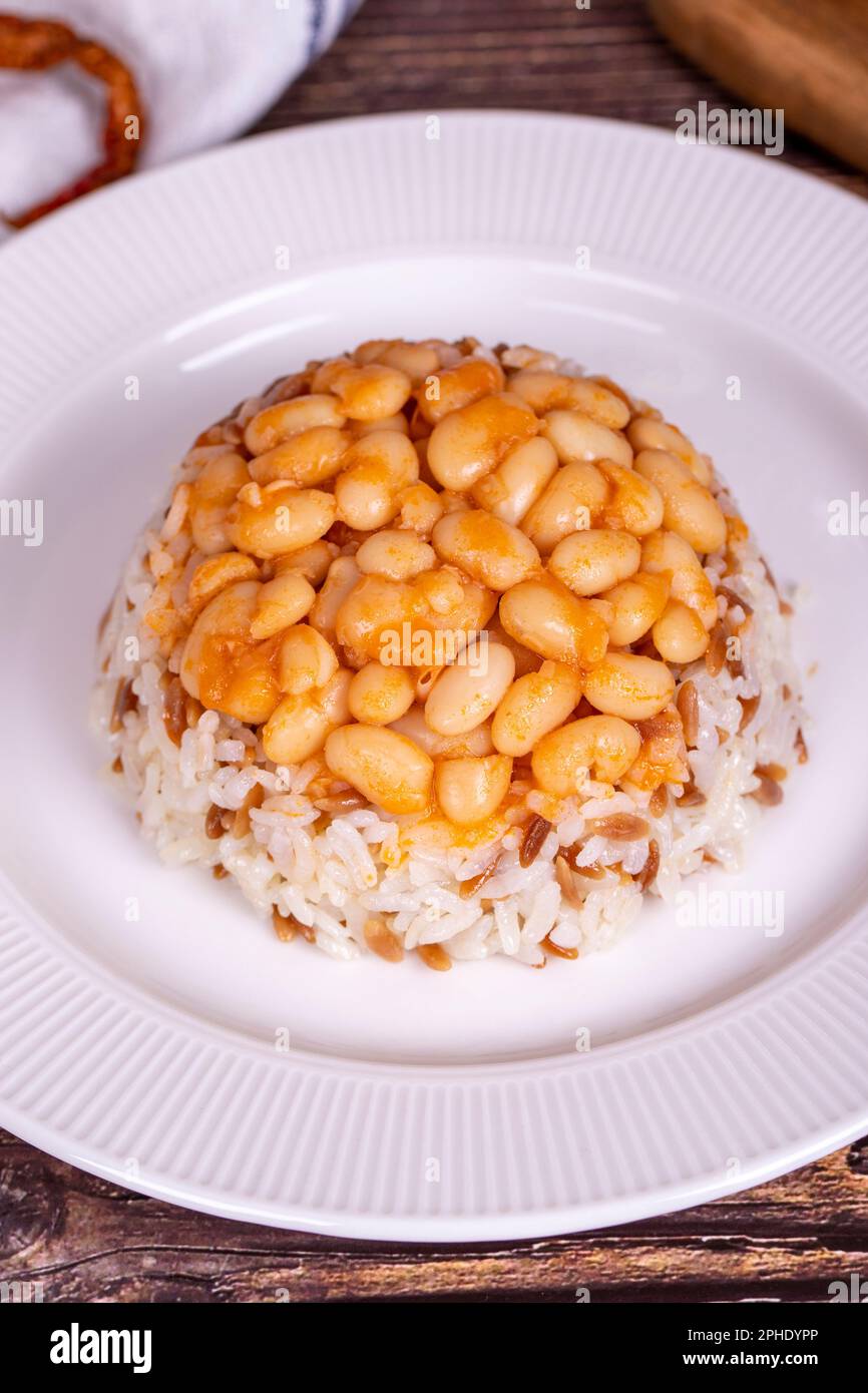 Dry bean pilaf. Prepared with the perfect harmony of dry beans and rice, this dish is both nutritious and satisfying. Traditional Turkish cuisine. Loc Stock Photo