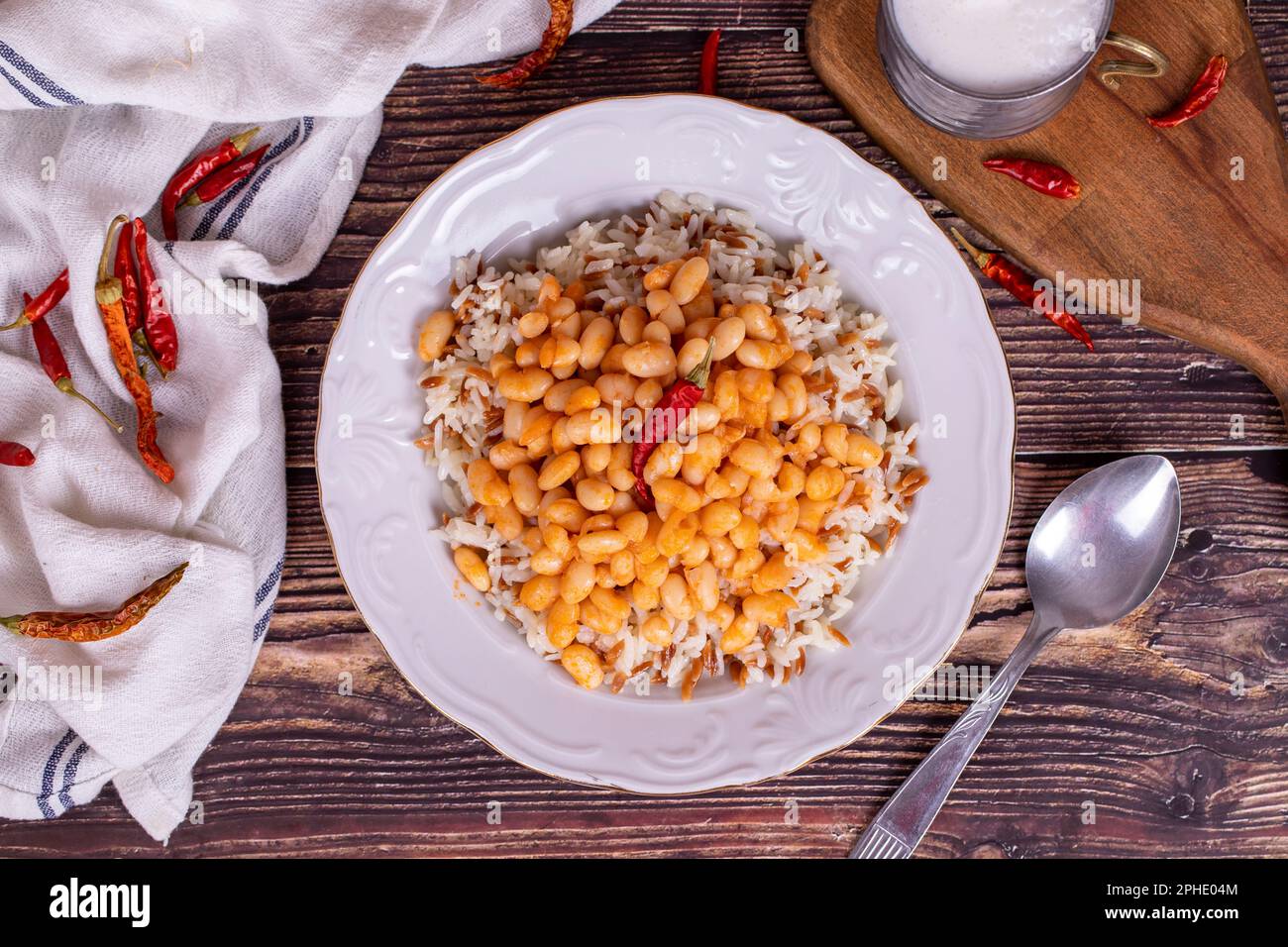 Dry bean pilaf. Traditional Turkish cuisine. Turkish dry beans and rice