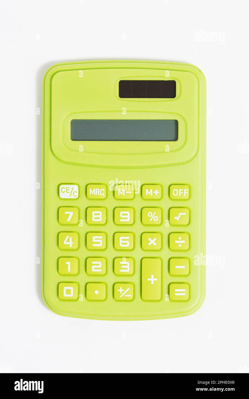 Little green calculator on a White Background Stock Photo