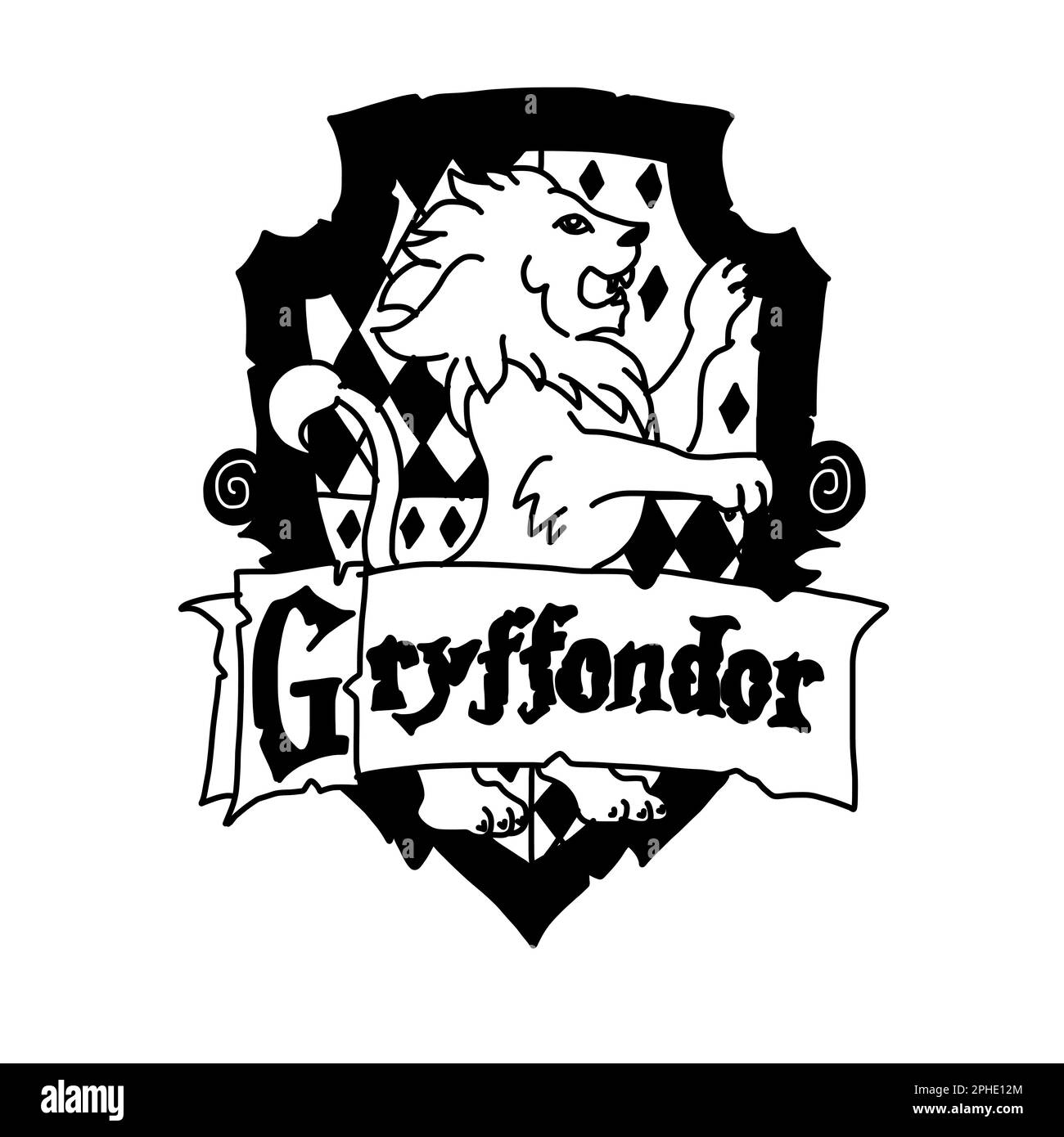 Harry Potter Gryffindor logo in cartoon doodle style. Vector illustration isolated on white background. Stock Vector