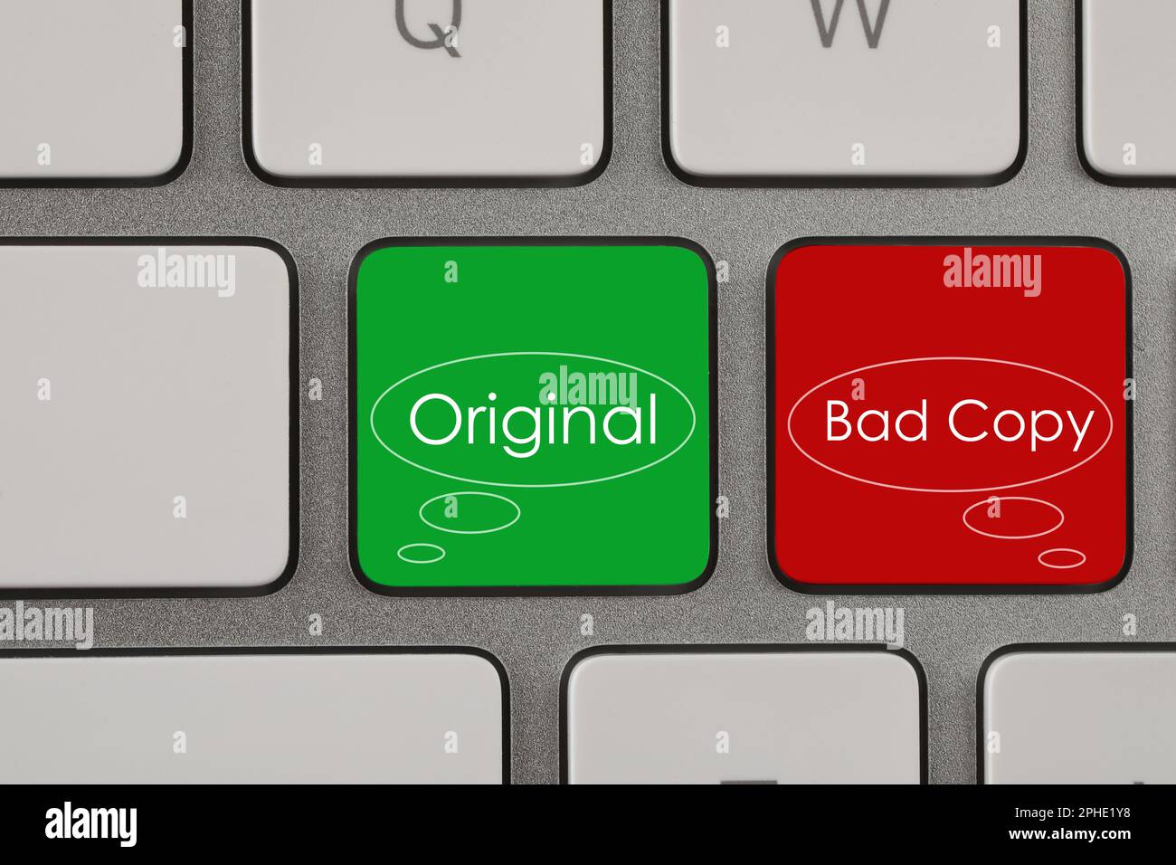 Buttons with words Bad Copy and Original on keyboard, top view. Plagiarism concept Stock Photo