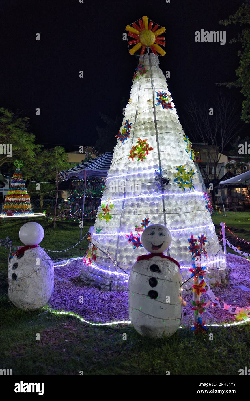 Colorfully lit fir tree with Christmas decorations in Siquijor in the