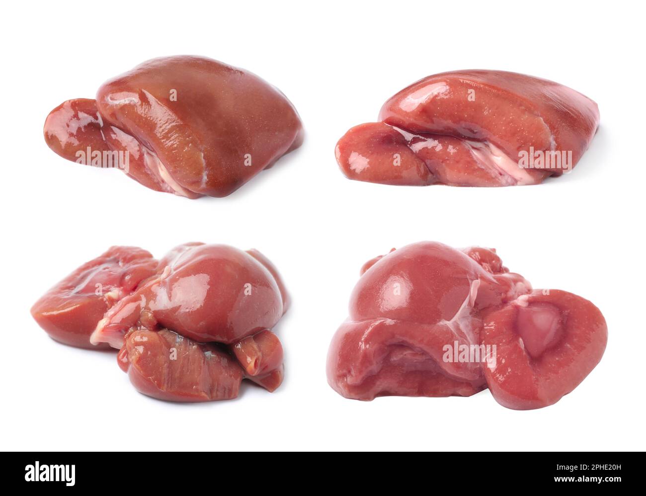 Set with fresh raw kidneys on white background Stock Photo
