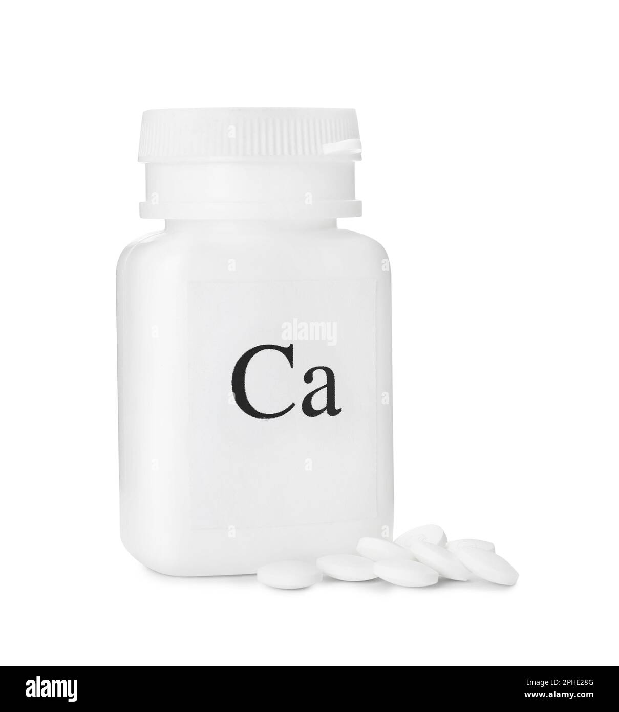 Bottle of calcium supplement pills on white background Stock Photo Alamy