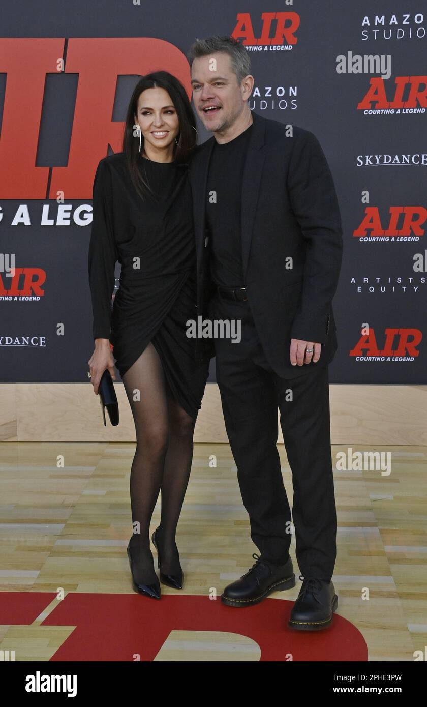 Los Angeles, United States. 27th Mar, 2023. Cast member Matt Damon and his wife Luciana Barroso attend the premiere of the motion picture drama 'Air' at the regency Village Theatre in the Westwood section of Los Angeles on Monday, March 27, 2023. Storyline: Follows the history of shoe salesman Sonny Vaccaro, and how he led Nike in its pursuit of the greatest athlete in the history of basketball: Michael Jordan. Photo by Jim Ruymen/UPI Credit: UPI/Alamy Live News Stock Photo