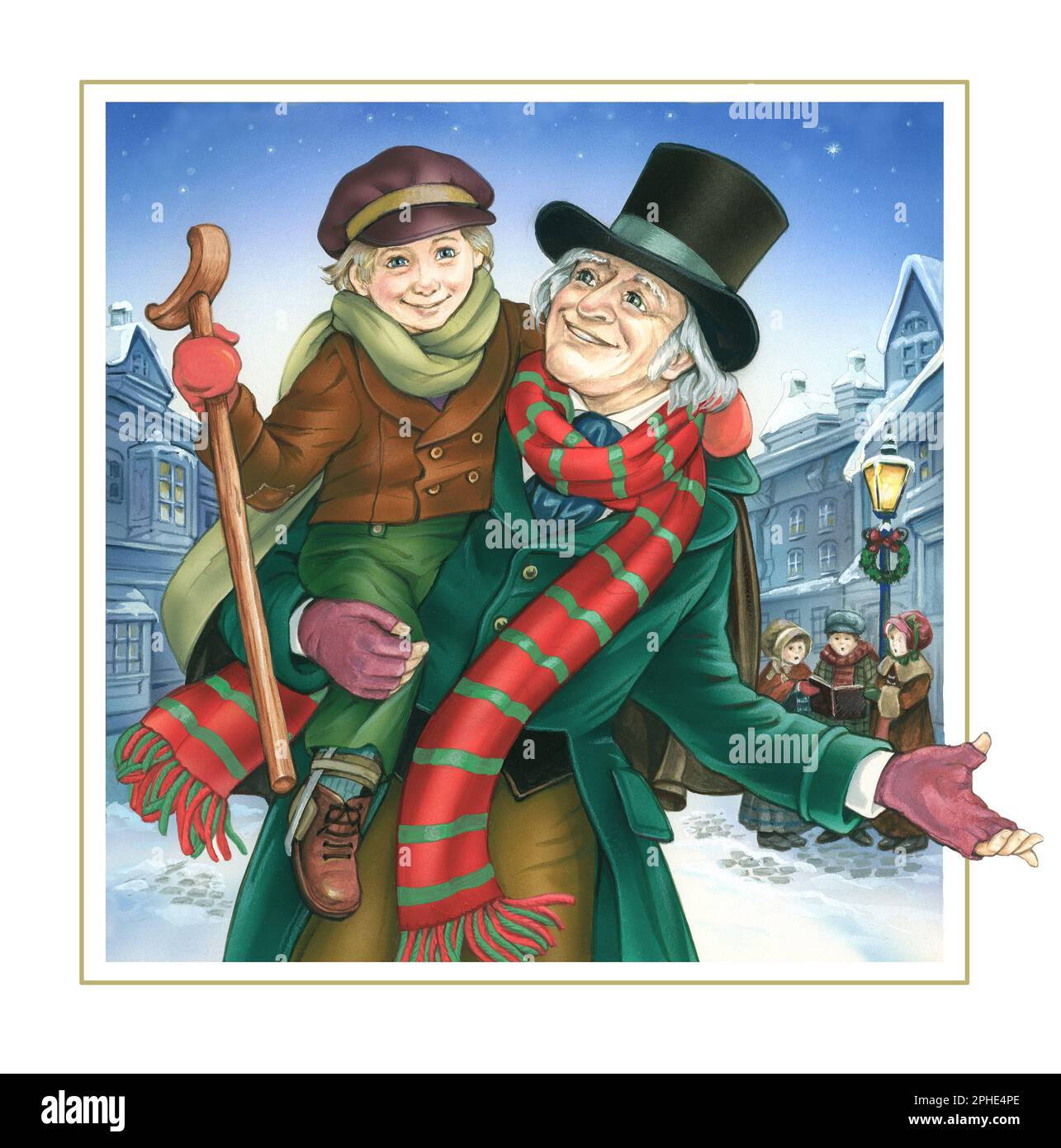Christmas-Charles Dickens 'A Christmas Carol;with Scrooge & Tiny Tim Stock Photo