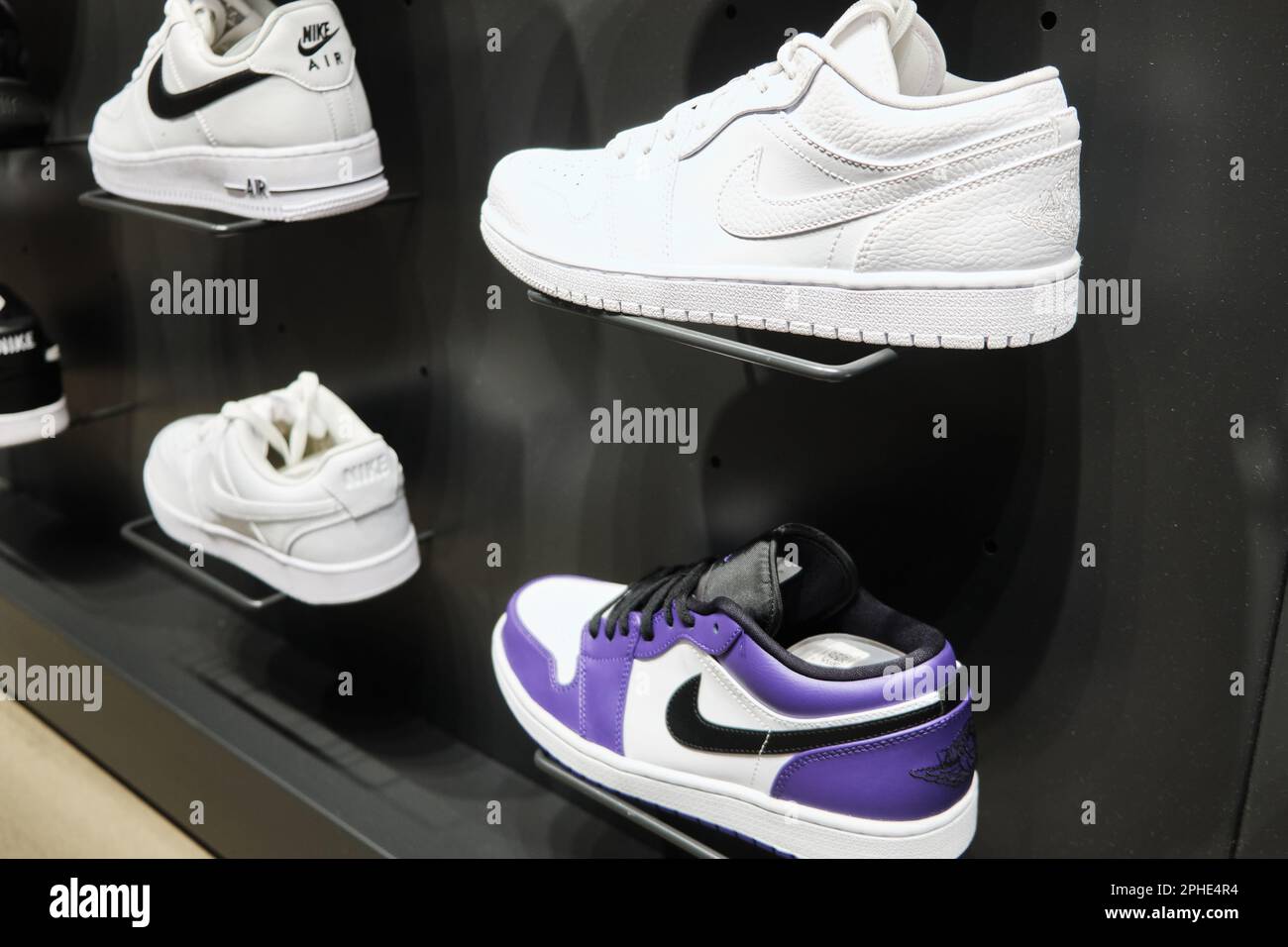Nike Air Jordan 1 and Nike Air Force 1 sneakers at retail store display.  Mersin, Turkey - November 2020 Stock Photo - Alamy