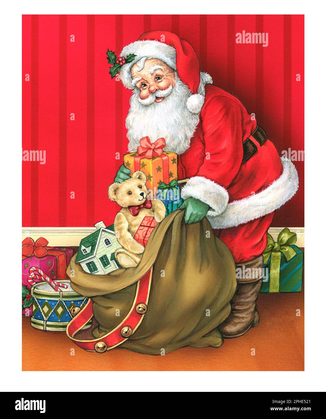 Christmas santa with sack of toys inside stock photo alamy