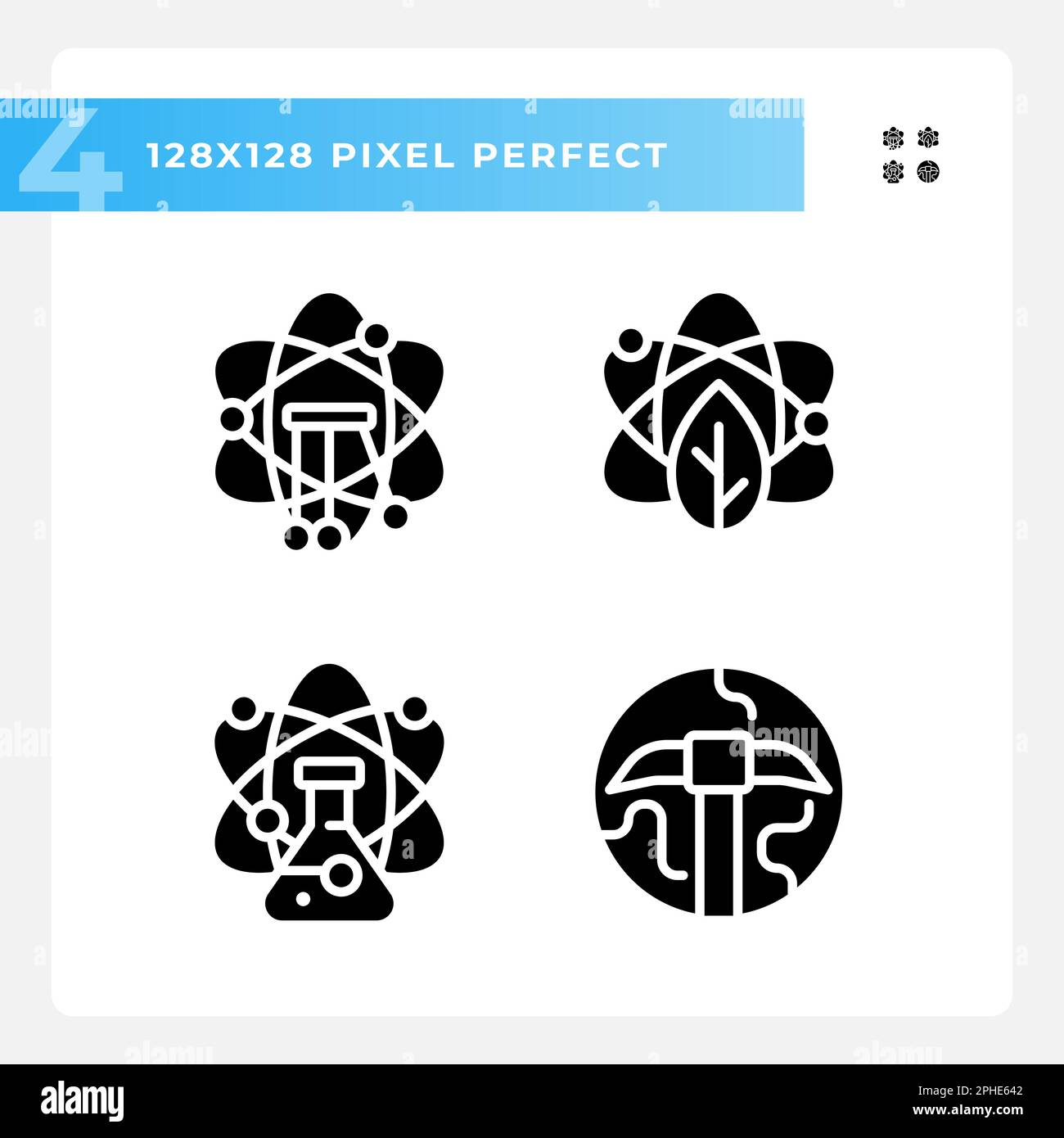 Data mining with STEM pixel perfect black glyph icons set on white space Stock Vector