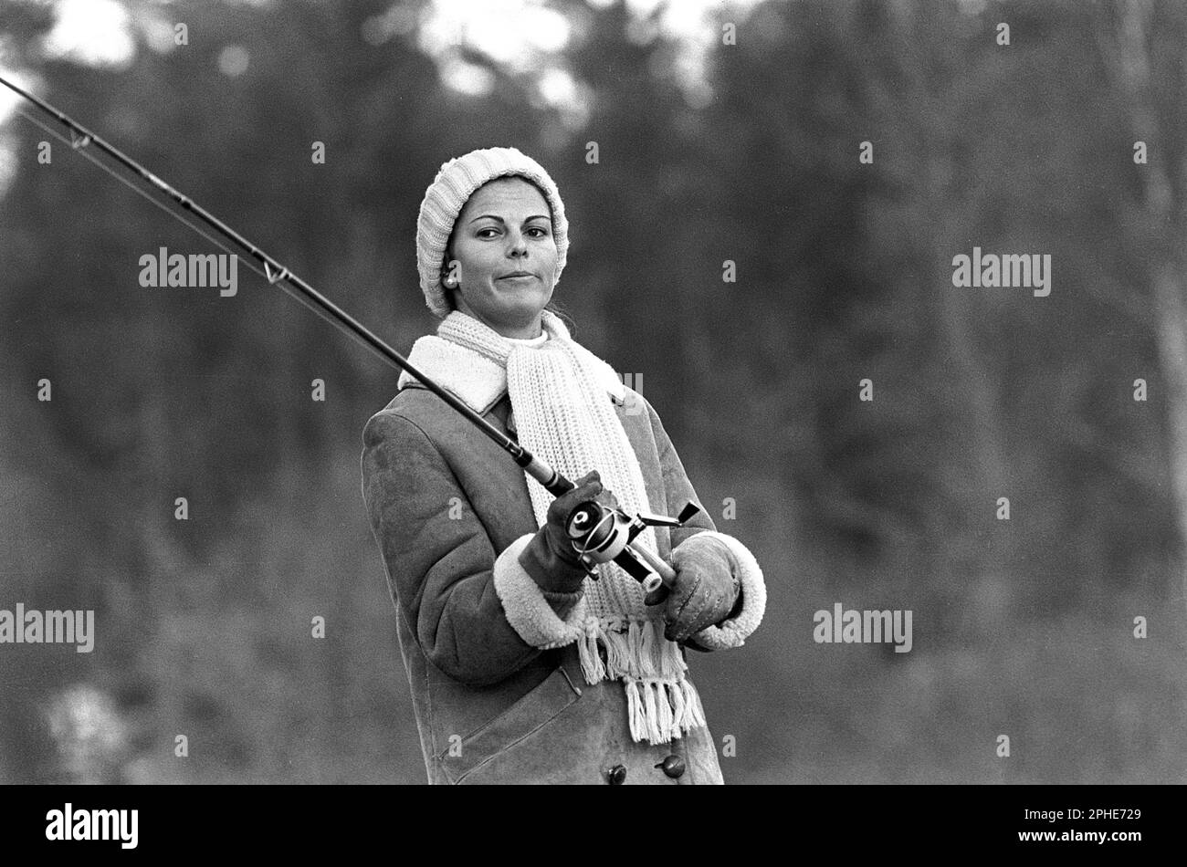 Queen Silvia of Sweden. Born 23 december 1943. Wife of king Carl XVI Gustaf. Pictured 1976 when fishing. Stock Photo