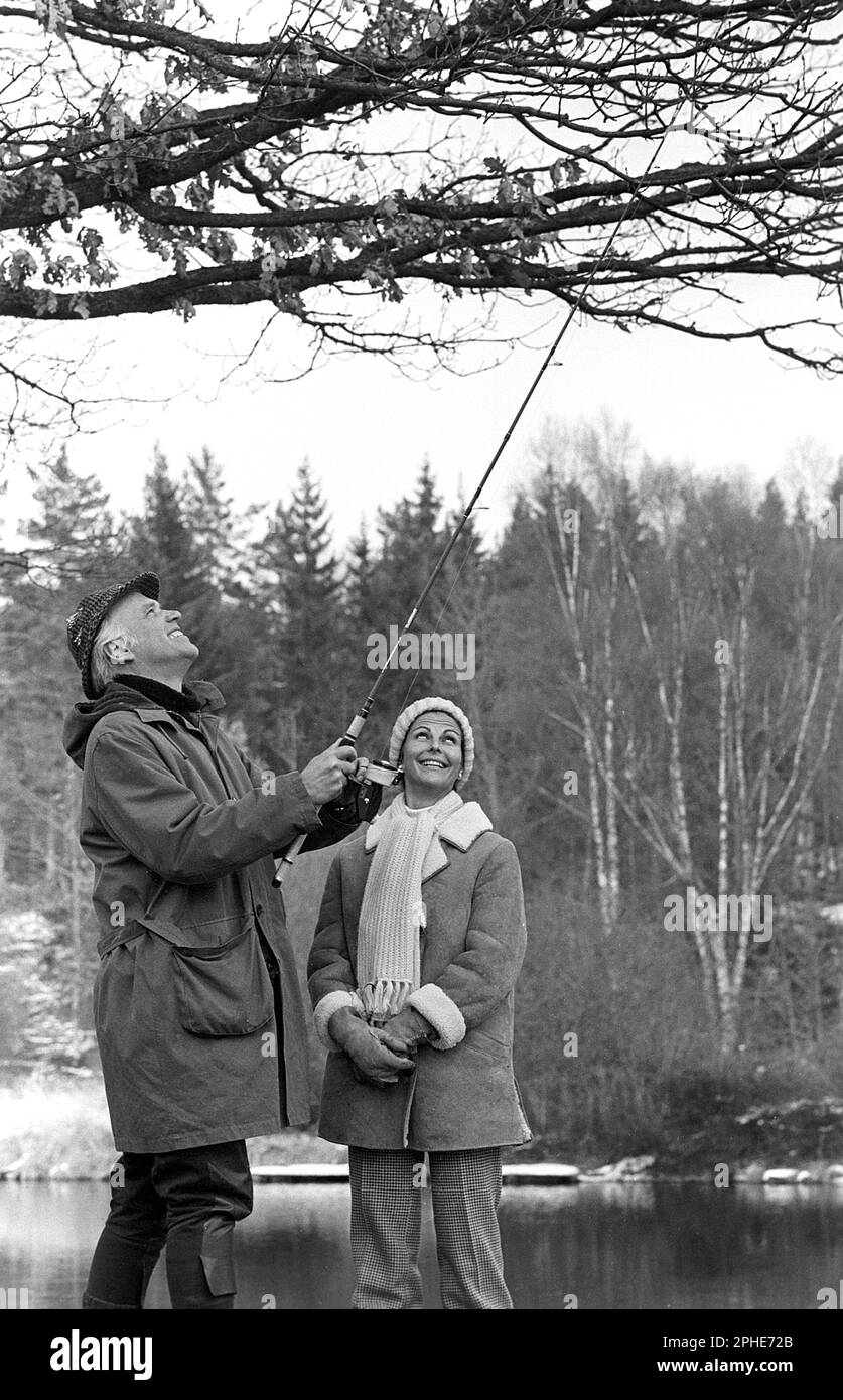 Queen Silvia of Sweden. Born 23 december 1943. Wife of king Carl XVI Gustaf. Pictured 1976 when fishing. Stock Photo