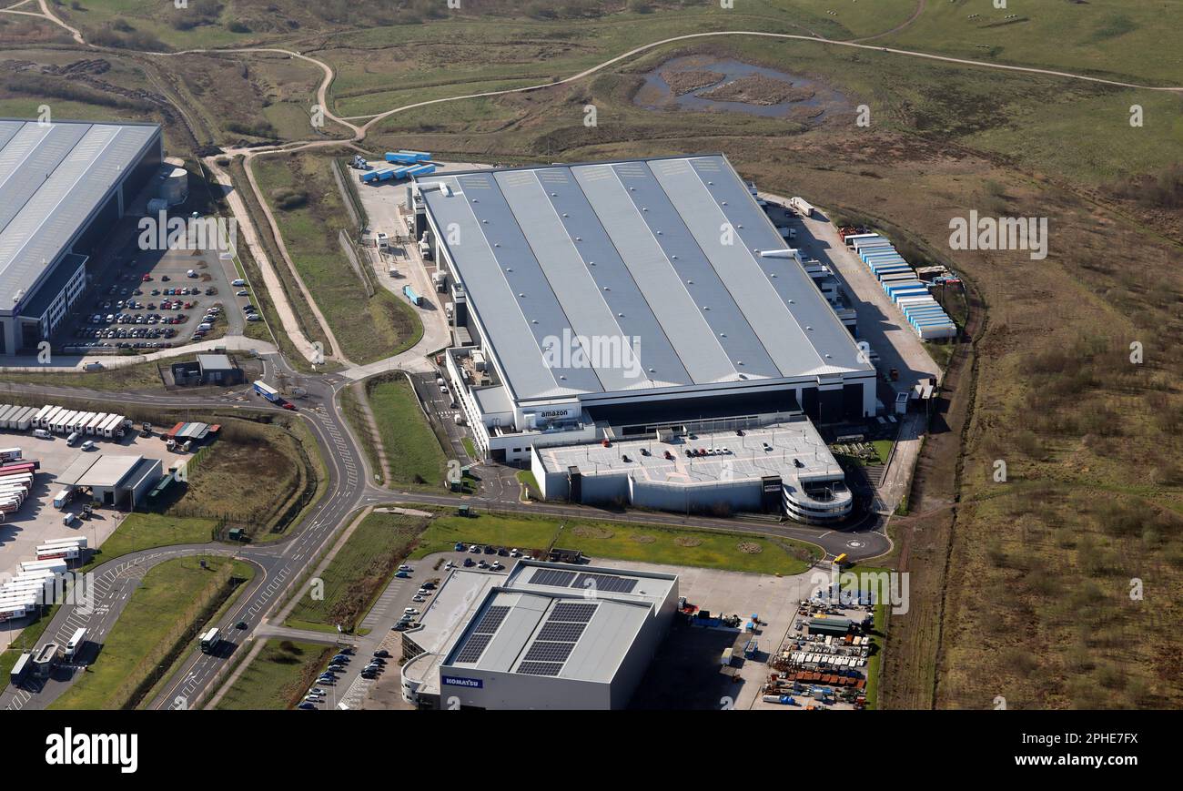 aerial view of the Amazon MAN3 Warehouse distribution centre near the M61 at Bolton, Greater