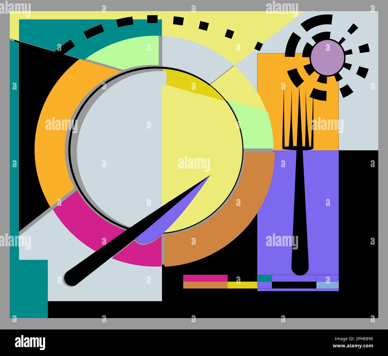 Colorful background, expressionism  art style,abstract plate and fork Stock Vector