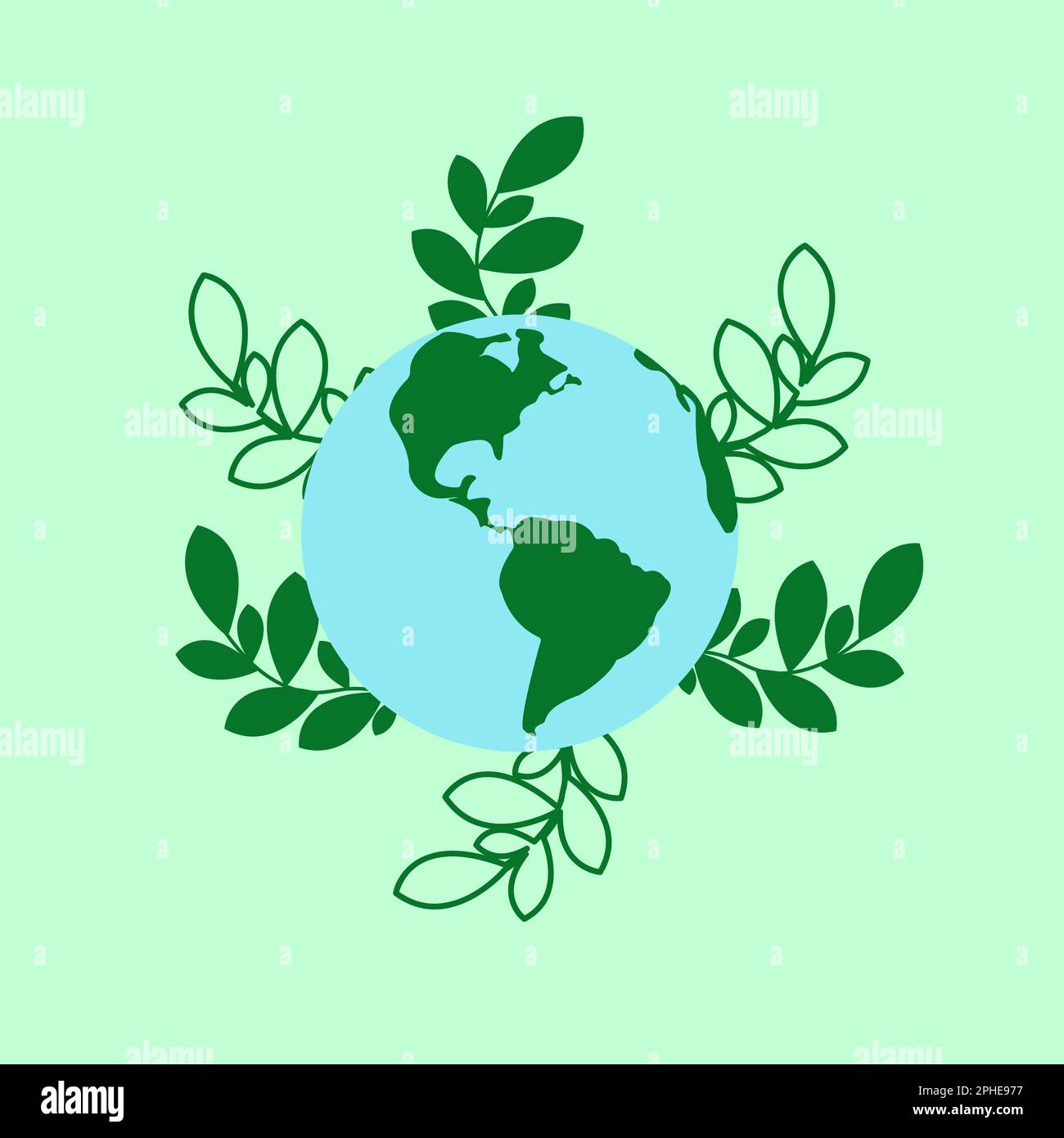 Vector illustration of Earth globe with green leaves, recycle leaves ...