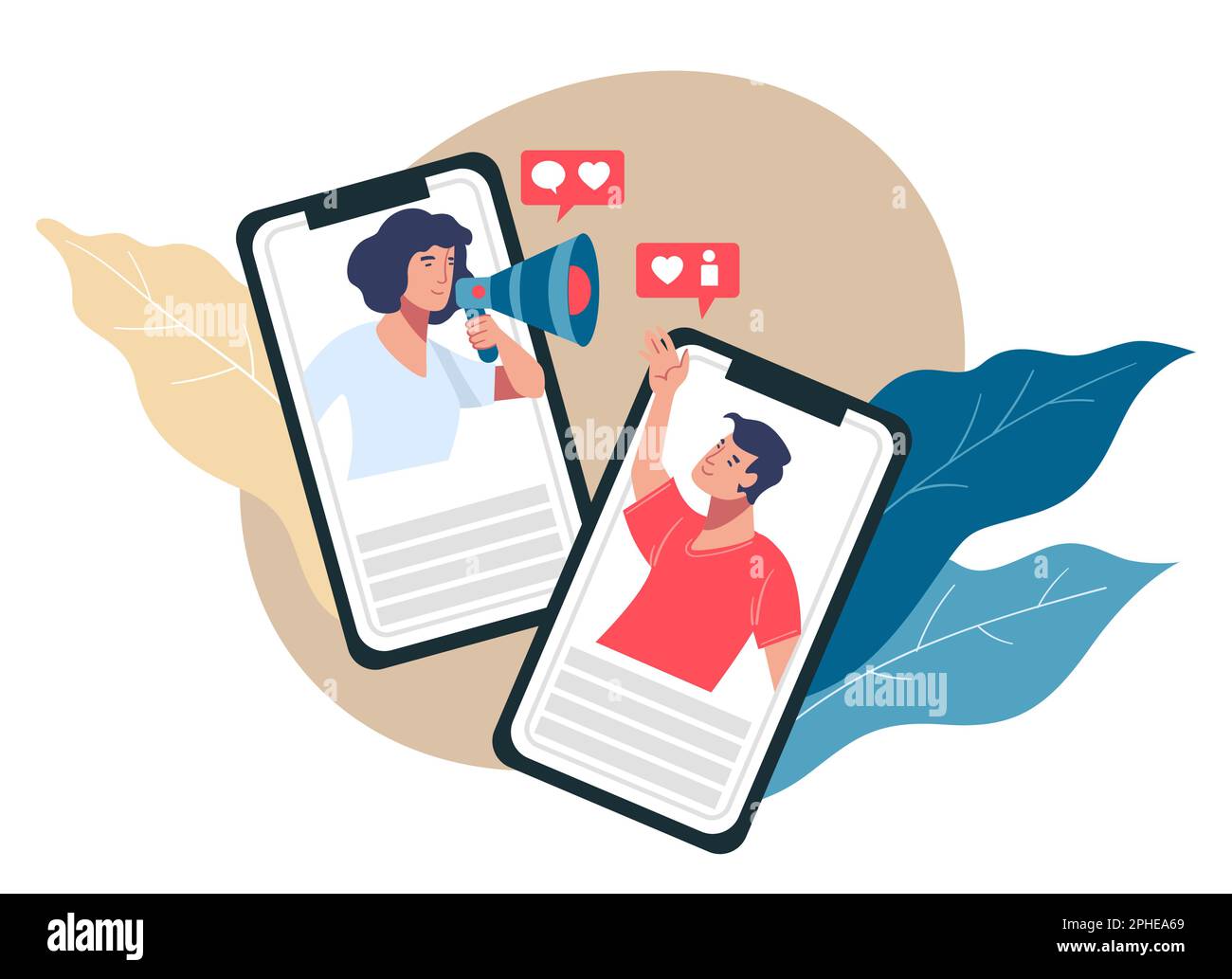 Man and woman communicating in using smartphone Stock Vector