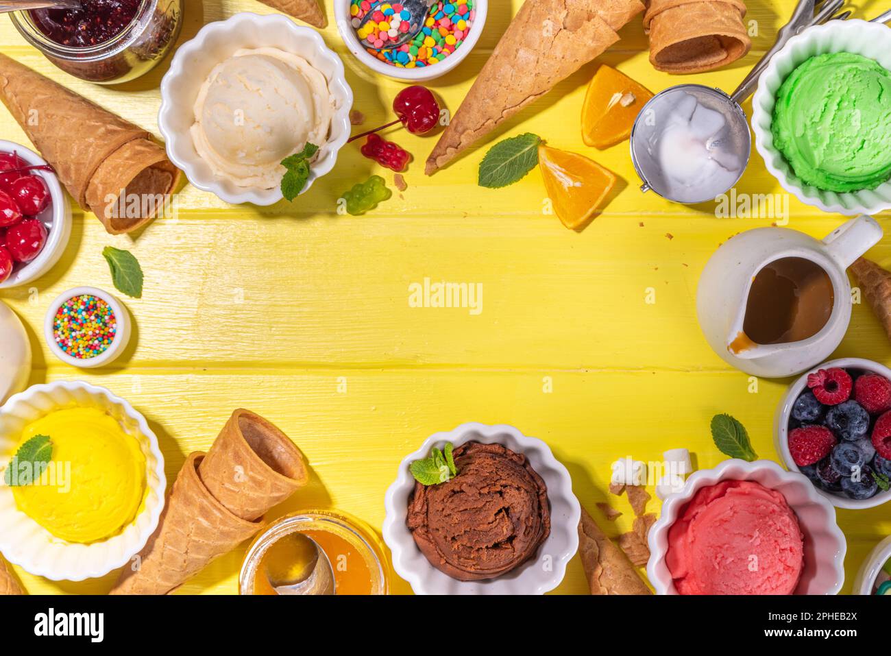 Ice cream festival background, Summer ice cream buffet with various