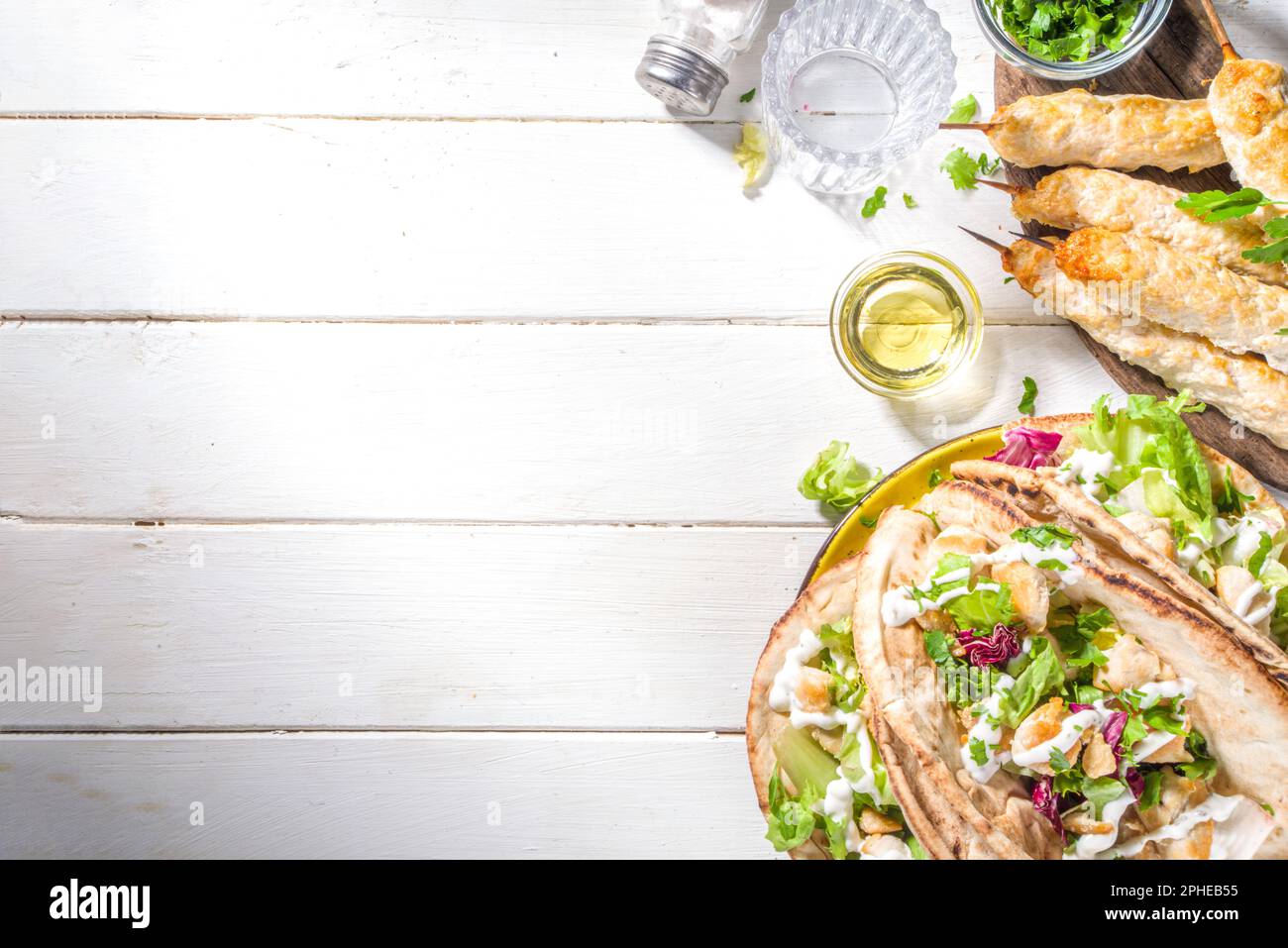 Mediterranean food. Doner Kebap, Taco, Shawarma, greek wrapped gyros