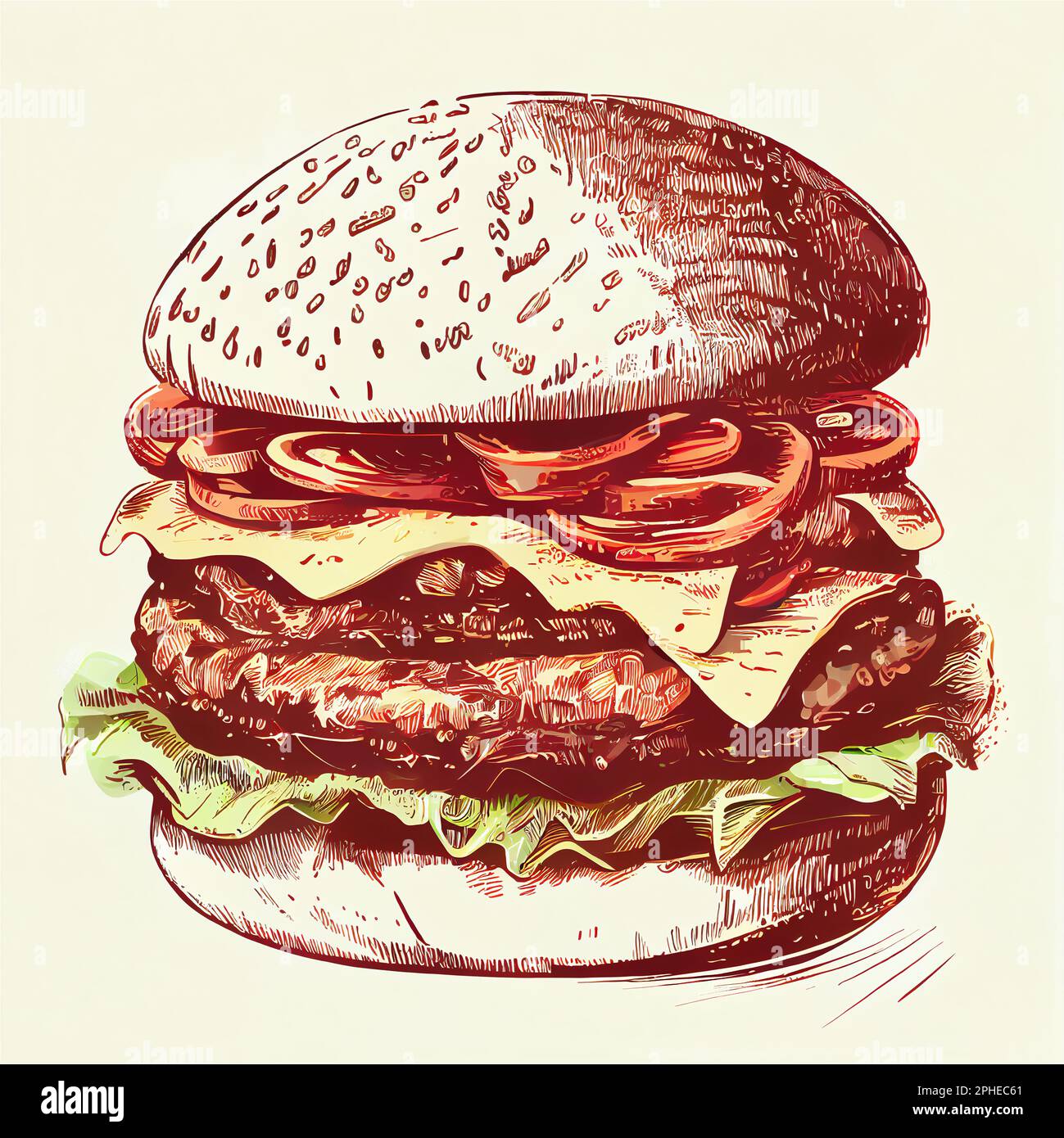 Hamburger hand drawn illustration realistic sketch, digital design