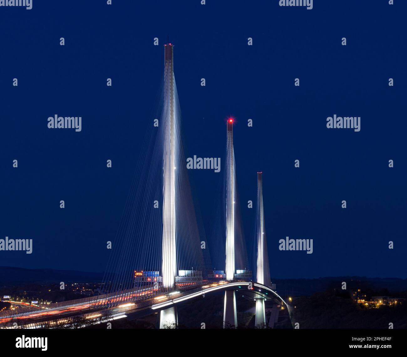 Night time Photograph of Queensferry Crossing from South side. Stock Photo