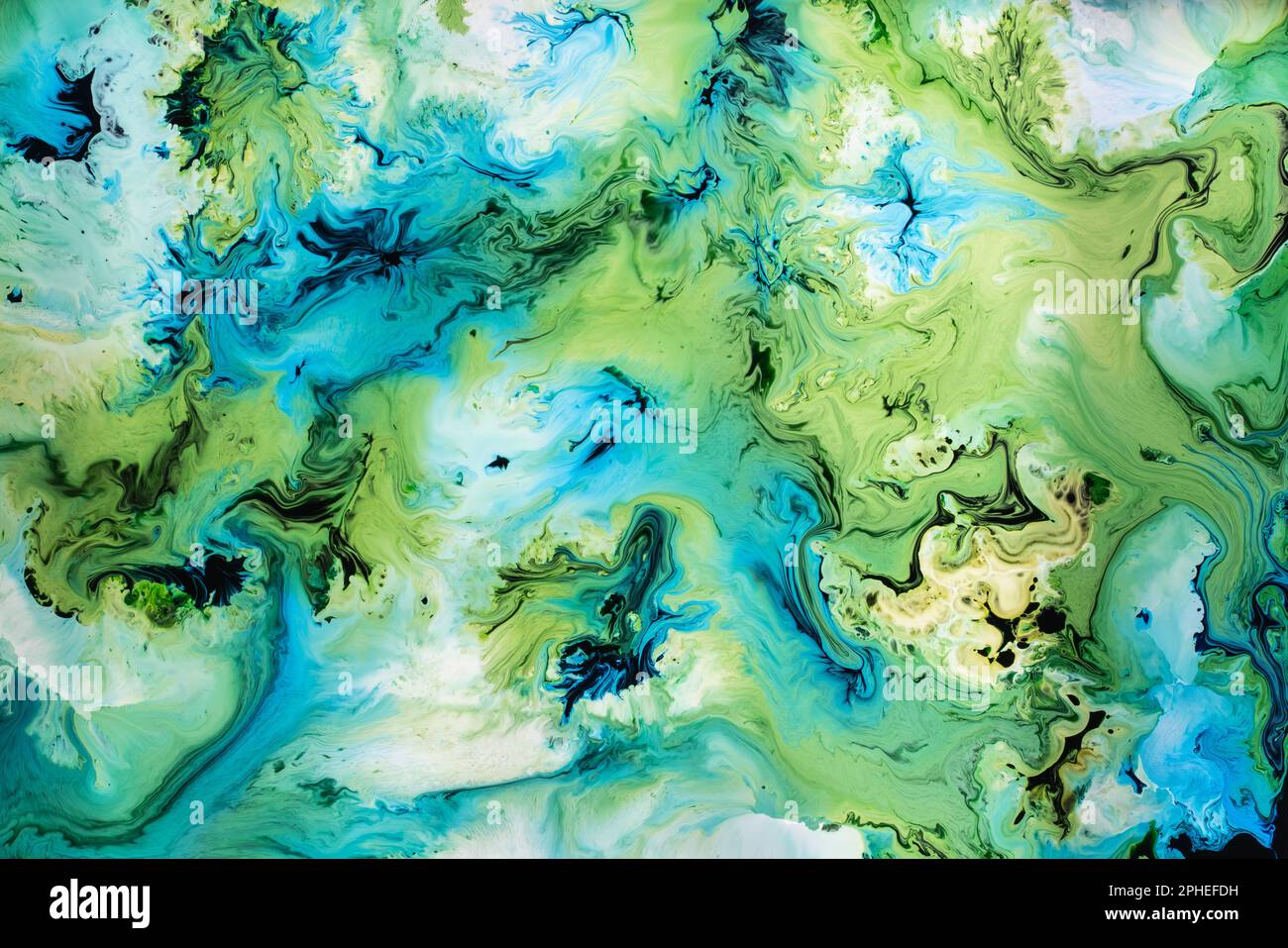 Beautiful abstraction of liquid paints in slow blending flow mixing