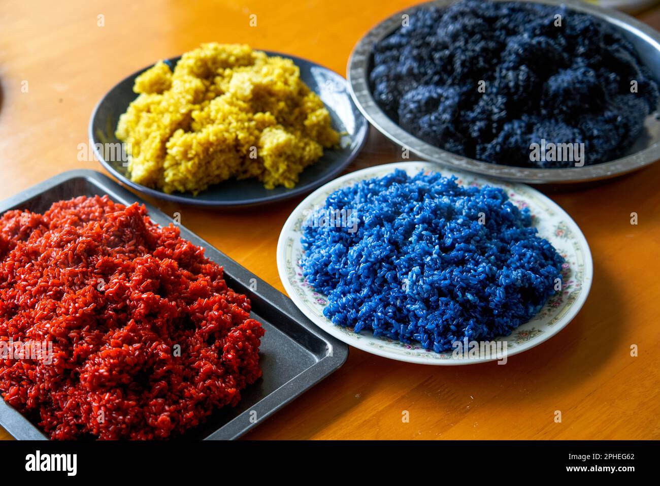 Multicolour Sweet Rice Traditional food of Chinese Tomb Sweeping Festival, five-color ...