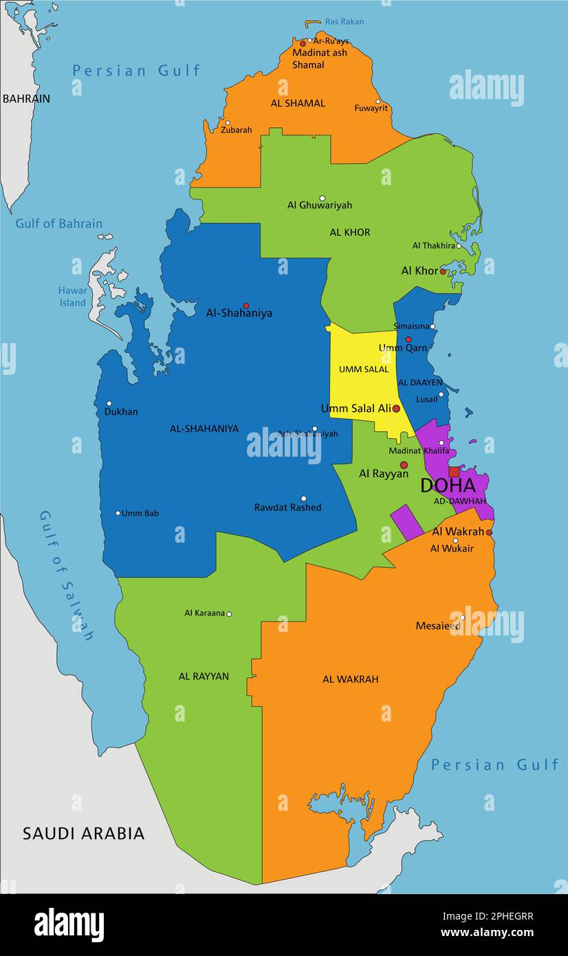 Colorful Qatar political map with clearly labeled, separated layers. Vector  illustration Stock Vector Image & Art - Alamy