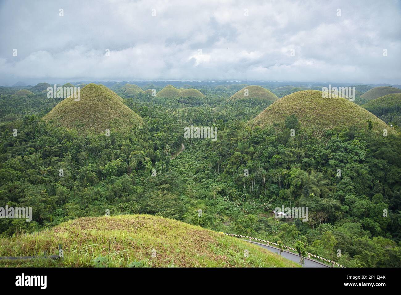 The dome and coneshaped chocolate hills of Bohol in the Philippines
