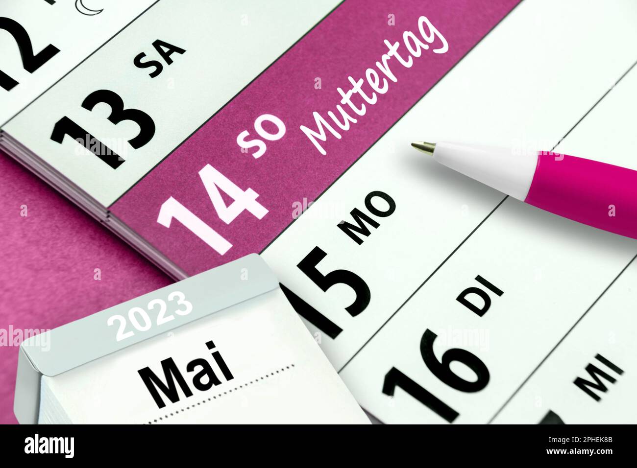 Deutscher Kalender Datum 14. Mai  2023 Muttertag Stock Photo