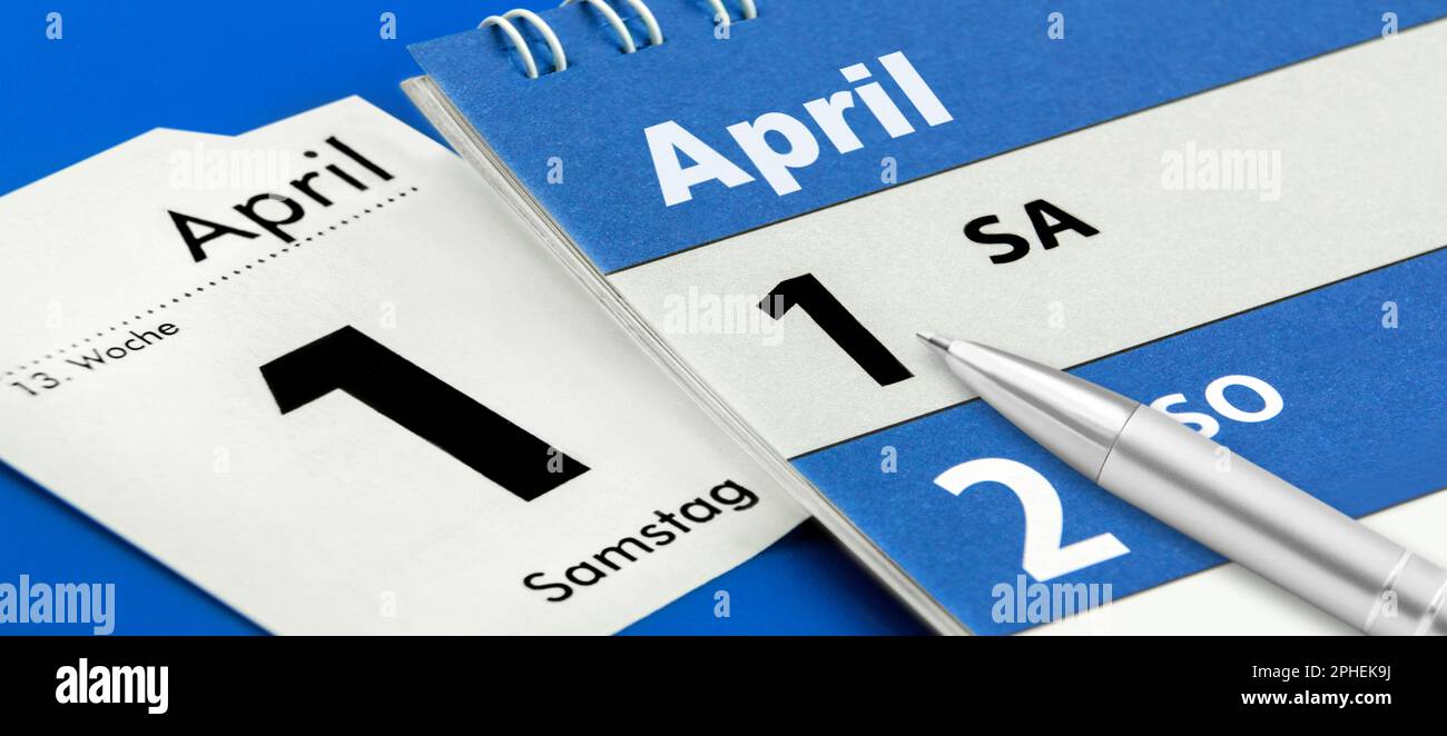 German calendar 2023  April 1 Saturday Week 13 Sunday Stock Photo