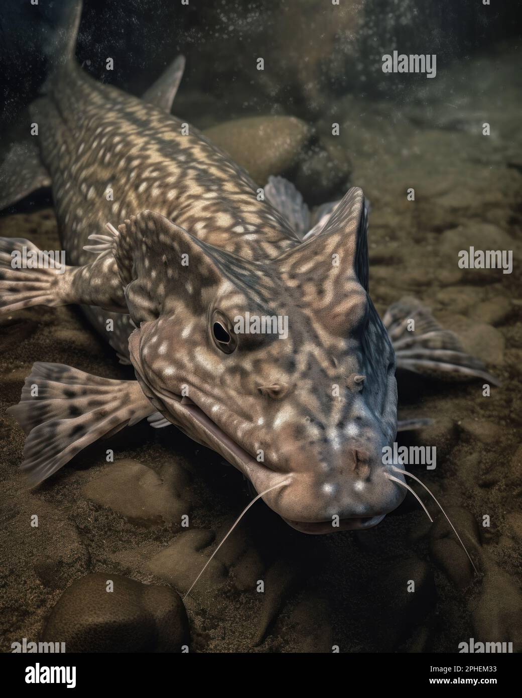 Enigmatic Goonch Catfish: Lurking in the Himalayan River Depths Stock Photo