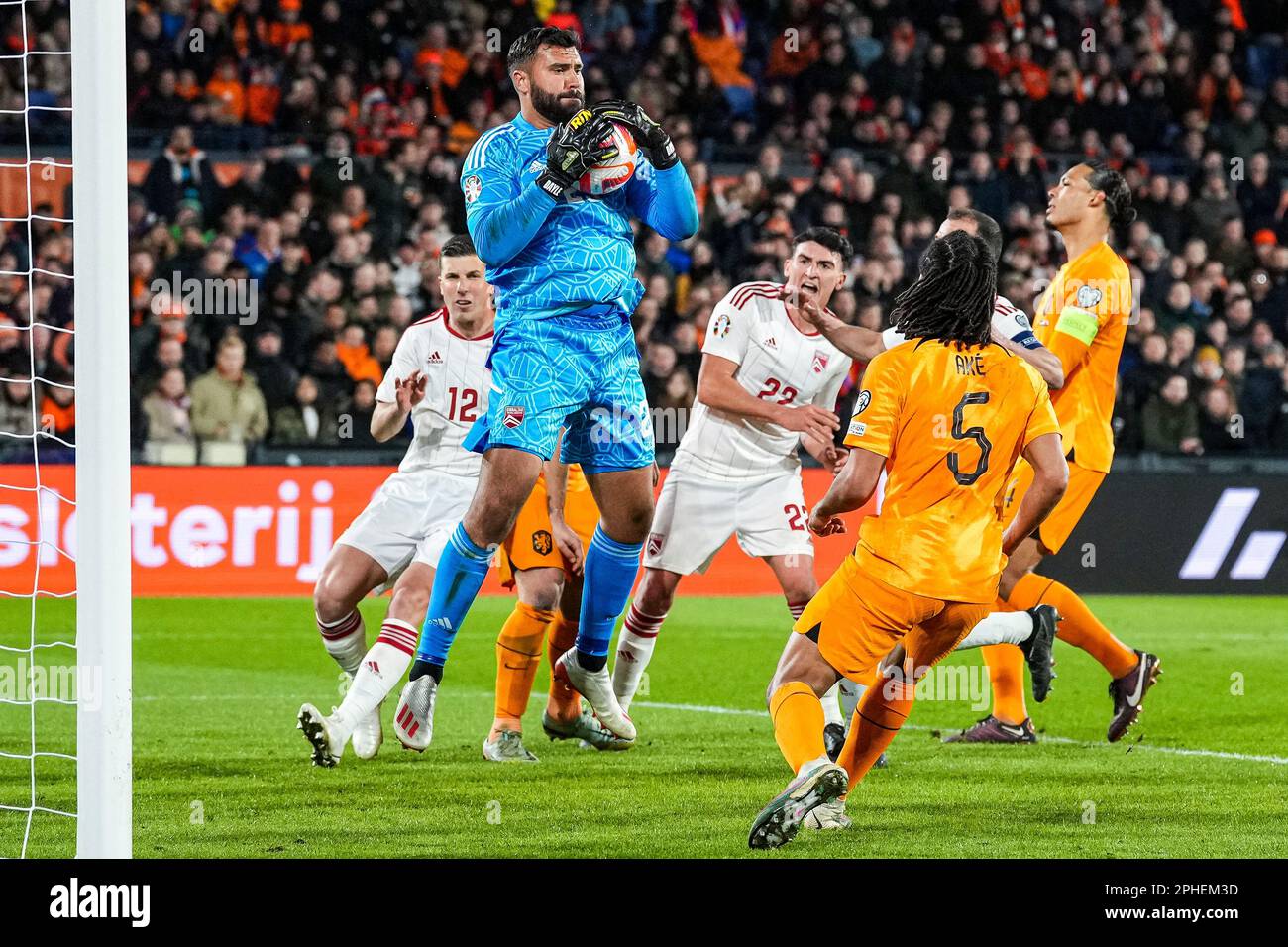 Rotterdam - Dayle Coleing of Gibraltar during the match between The Netherlands v Gibraltar at Stadion Feijenoord De Kuip on 27 March 2023 in Rotterdam, Netherlands. (Box to Box Pictures/Tobias Kleuver) Stock Photo