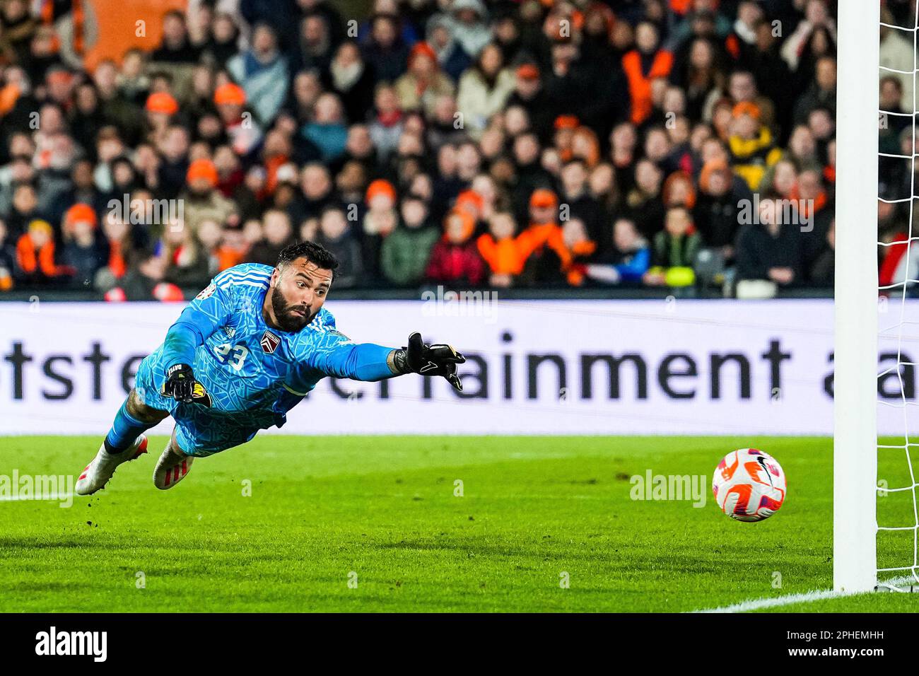 Rotterdam - Nathan Ake of Holland scores the 3-0 during the match between The Netherlands v Gibraltar at Stadion Feijenoord De Kuip on 27 March 2023 in Rotterdam, Netherlands. (Box to Box Pictures/Tobias Kleuver) Stock Photo