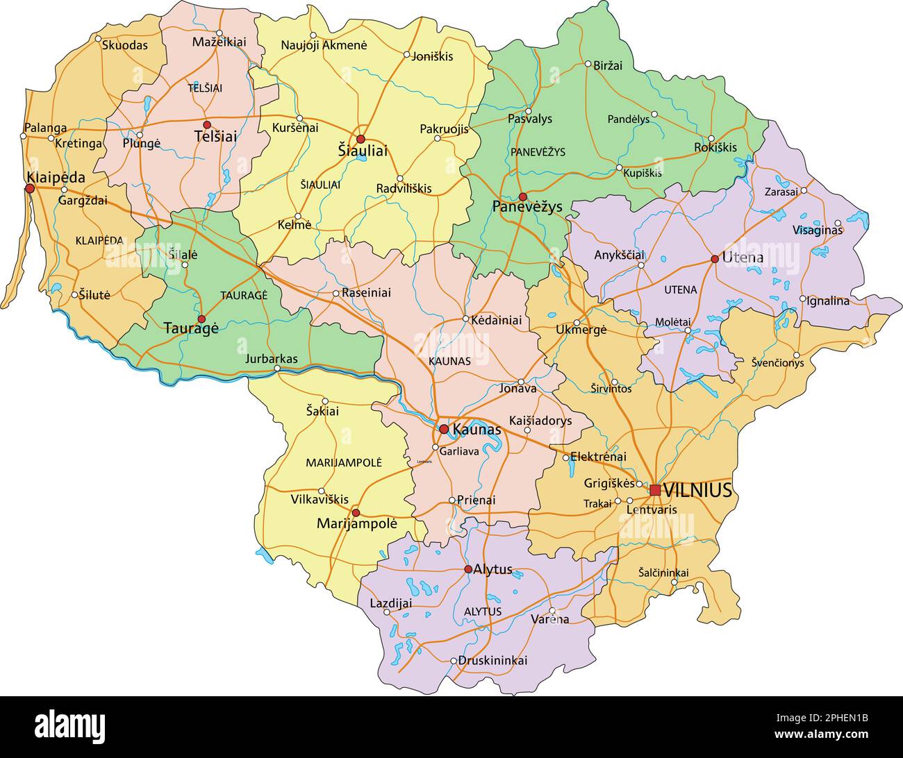 Lithuania - Highly detailed editable political map with labeling. Stock Vector