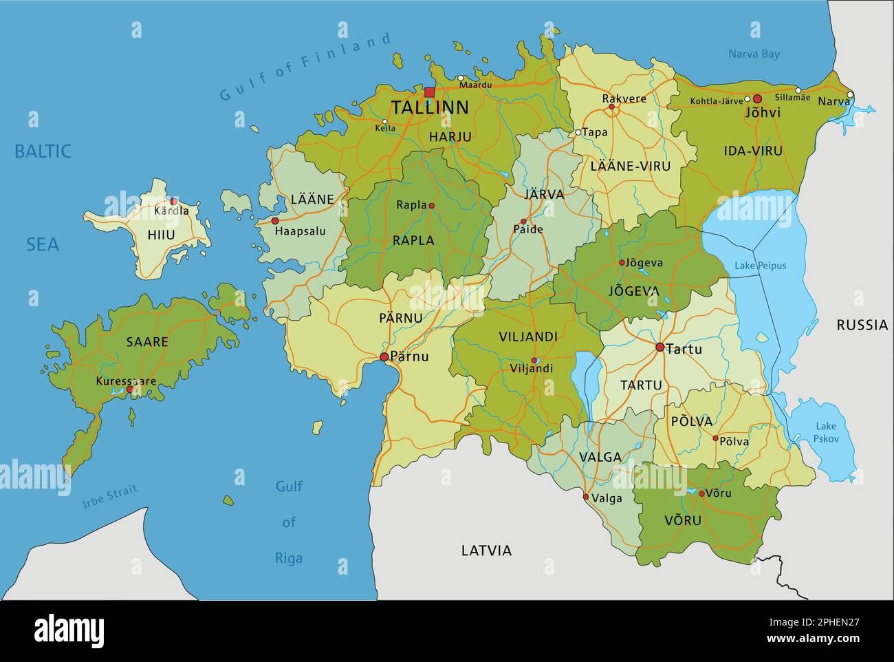 Highly Detailed Editable Political Map With Separated Layers Estonia Highly Detailed Editable Political Map With Separated Layers Estonia 2PHEN27