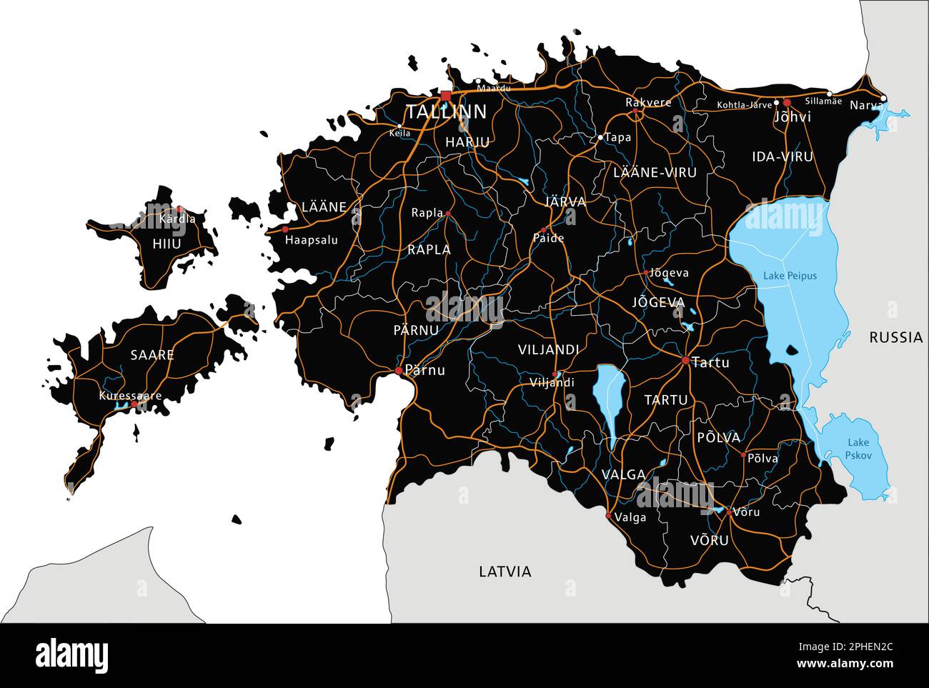 High detailed Estonia road map with labeling Stock Vector Image & Art Alamy