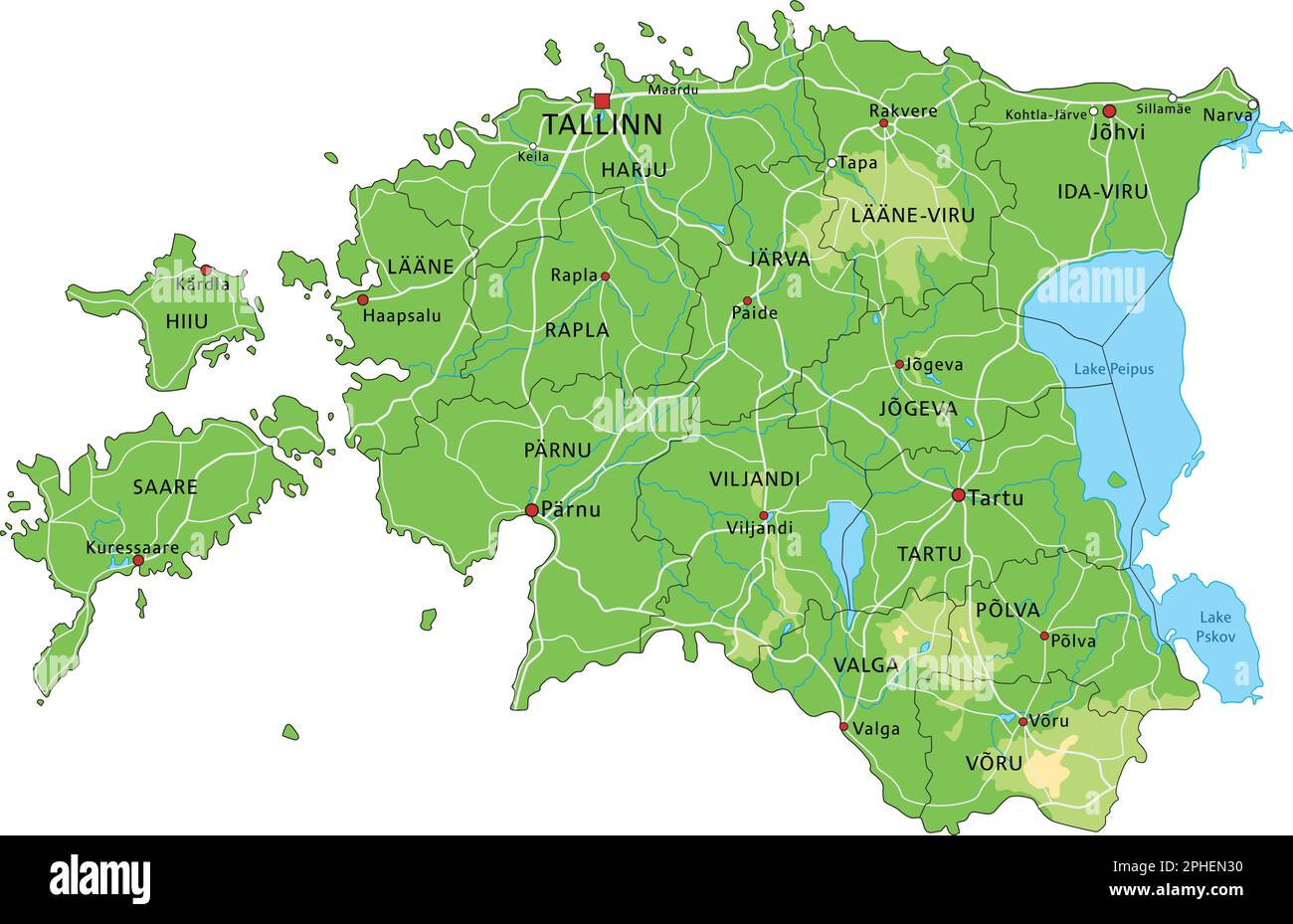 Highly detailed Estonia physical map with labeling Stock Vector Image