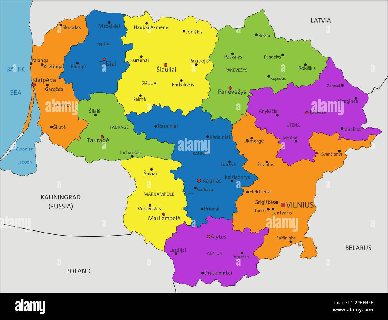 Colorful Lithuania Political Map With Clearly Labeled Separated Layers Vector Illustration 