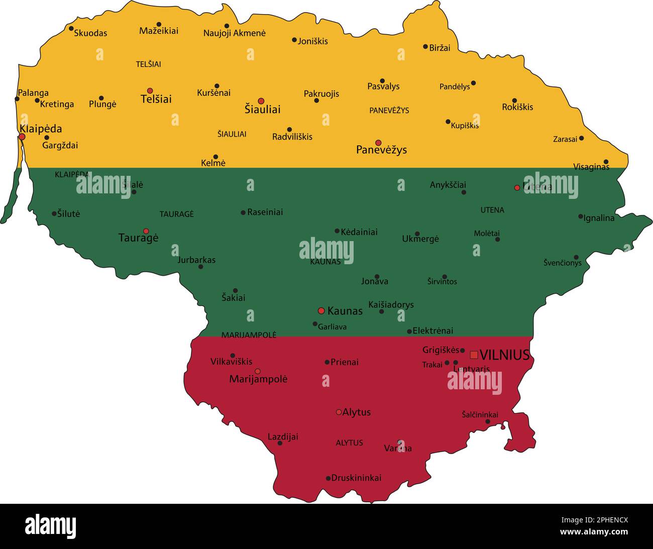 Lithuania highly detailed political map with national flag isolated on ...