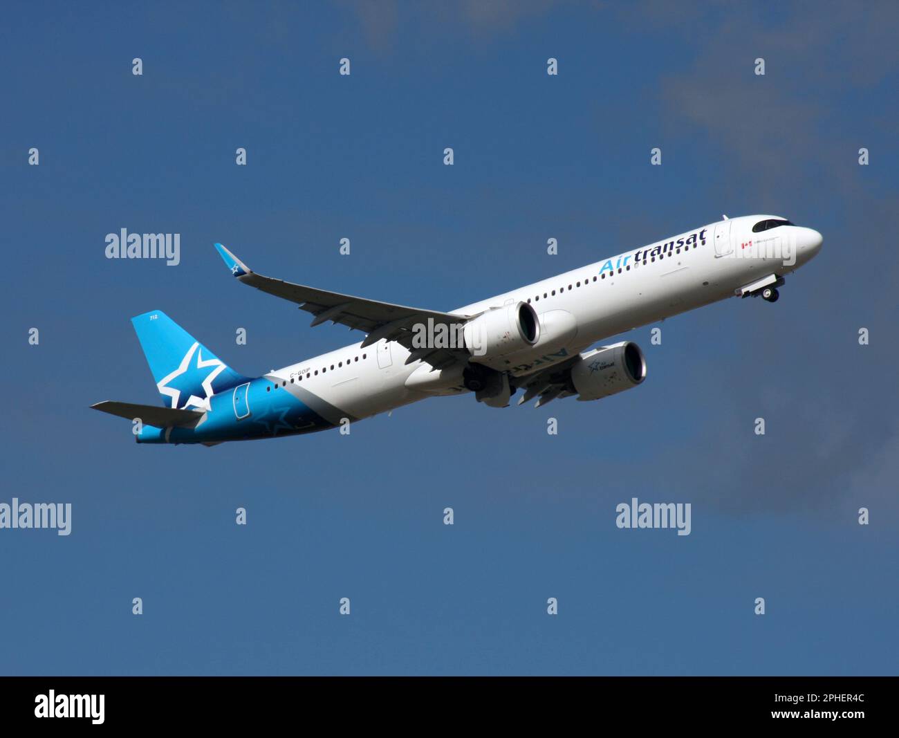 An A321271NX of Air Transat departs London Gatwick Airport Stock Photo