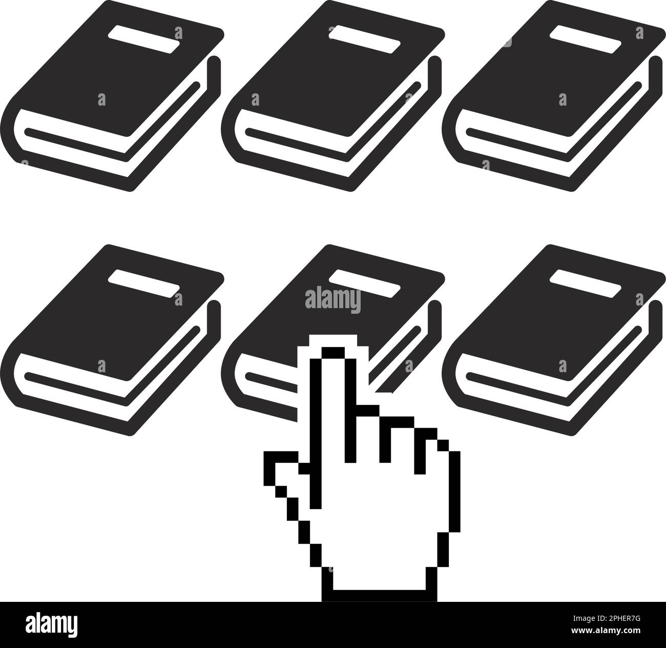 Digital online library icon with cursor finger. Vector on transparent background Stock Vector