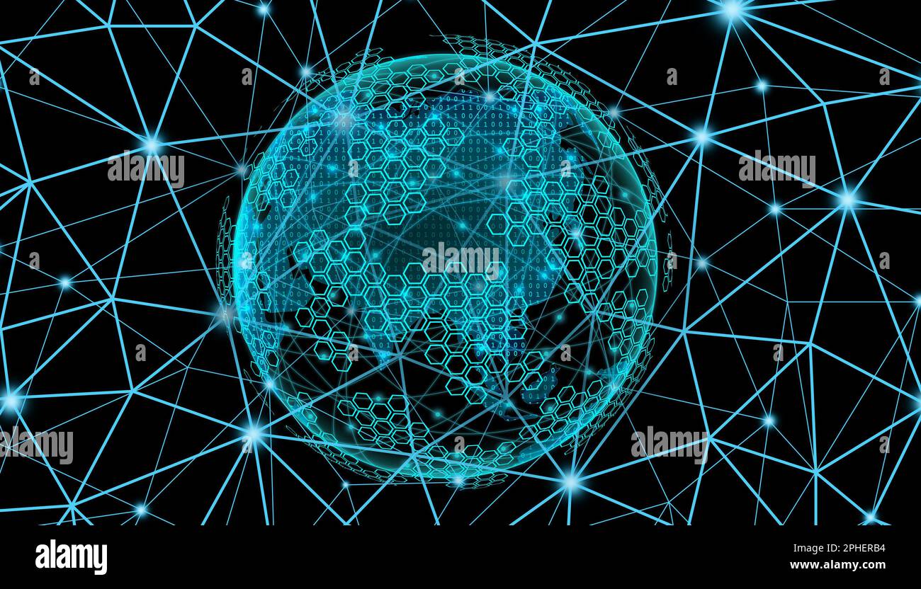 Global network connection on the planet Earth. 3D illustration. Globalization concept. Stock Photo