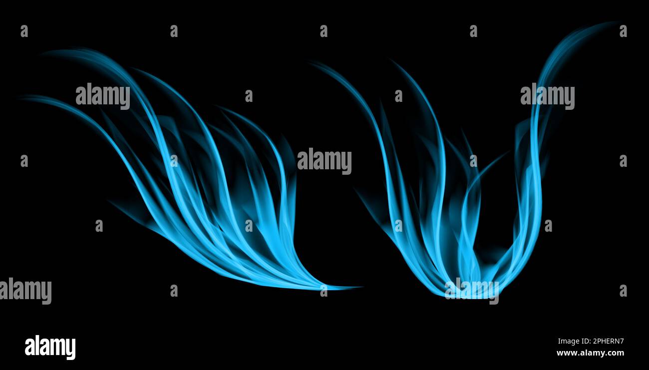 Blue fire flames isolated on black background. Stock Photo