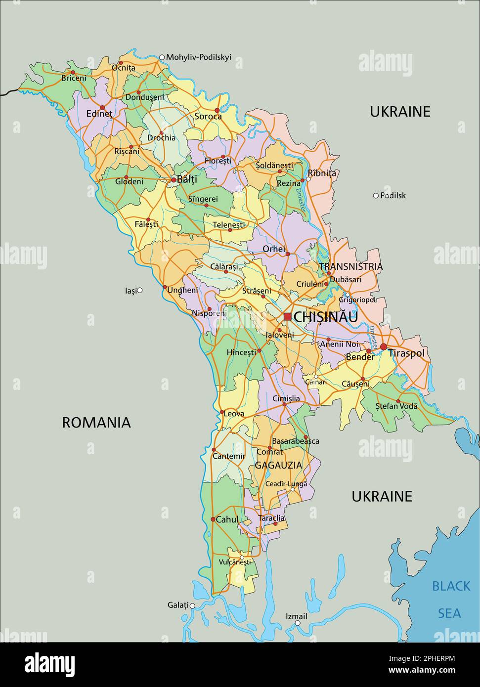 Moldova - Highly detailed editable political map with labeling. Stock Vector
