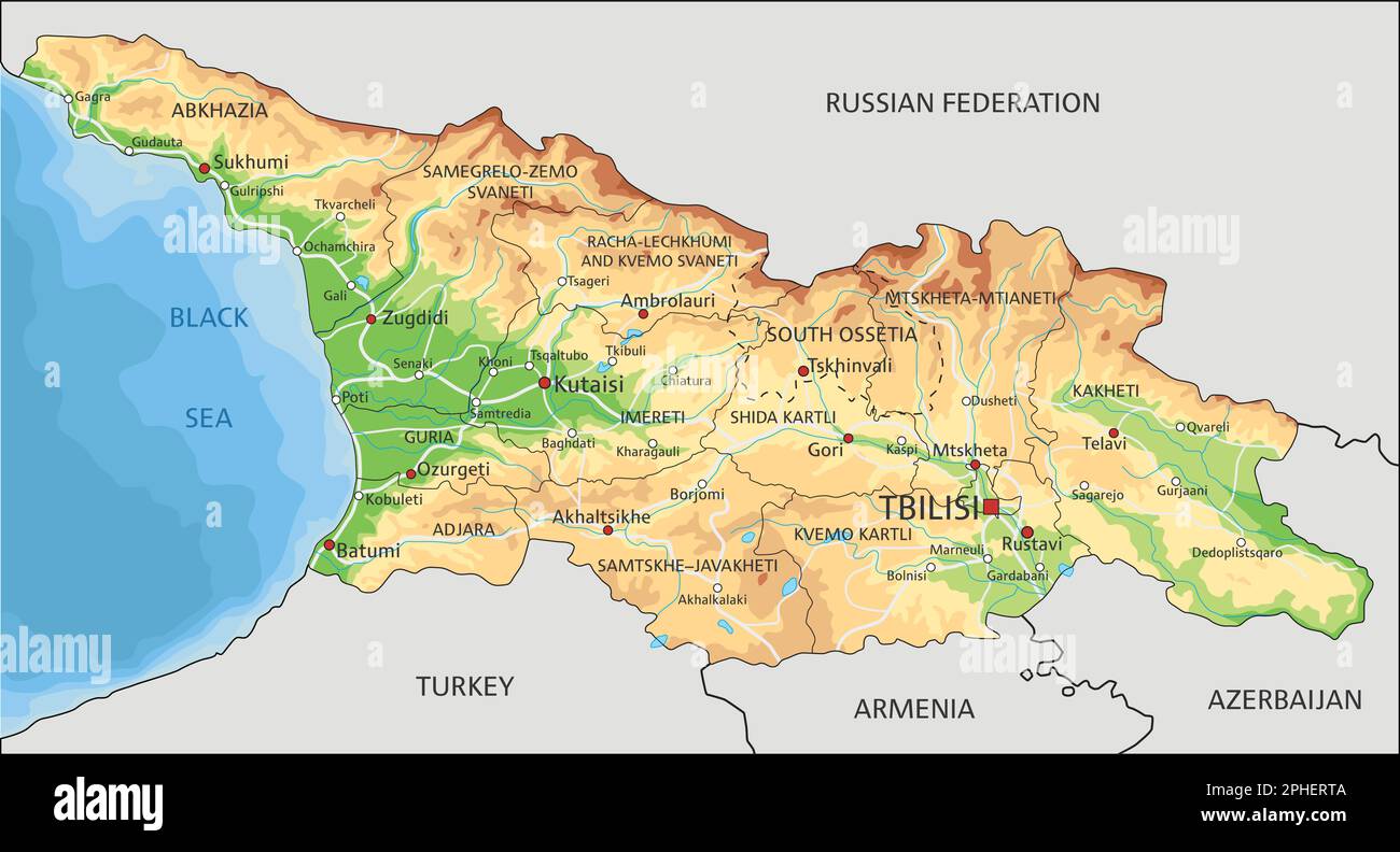 Highly detailed Georgia physical map with labeling Stock Vector Image ...