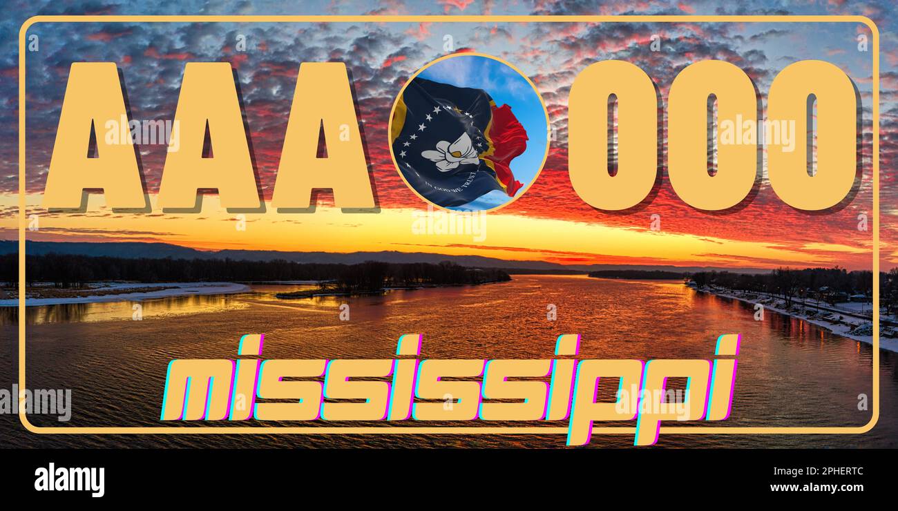 Vehicle license plates marking in Mississippi in United States of