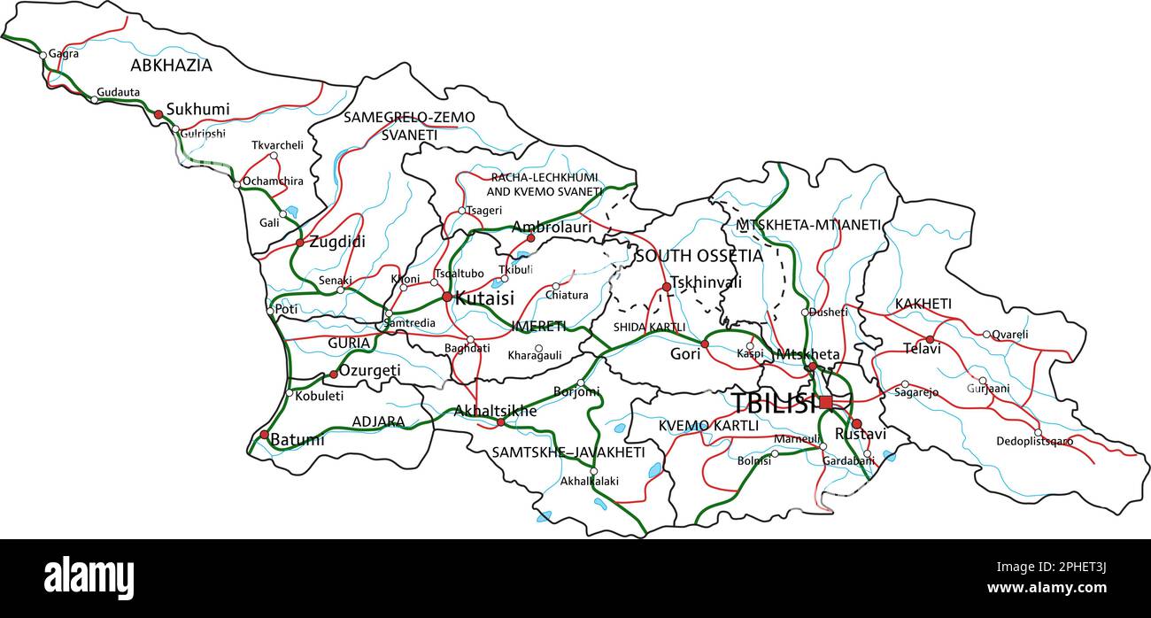 Georgia road and highway map. Vector illustration. Stock Vector