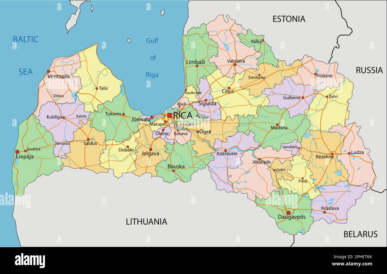 Latvia Highly Detailed Editable Political Map With Labeling Stock Latvia Highly Detailed Editable Political Map With Labeling 2PHET6K 